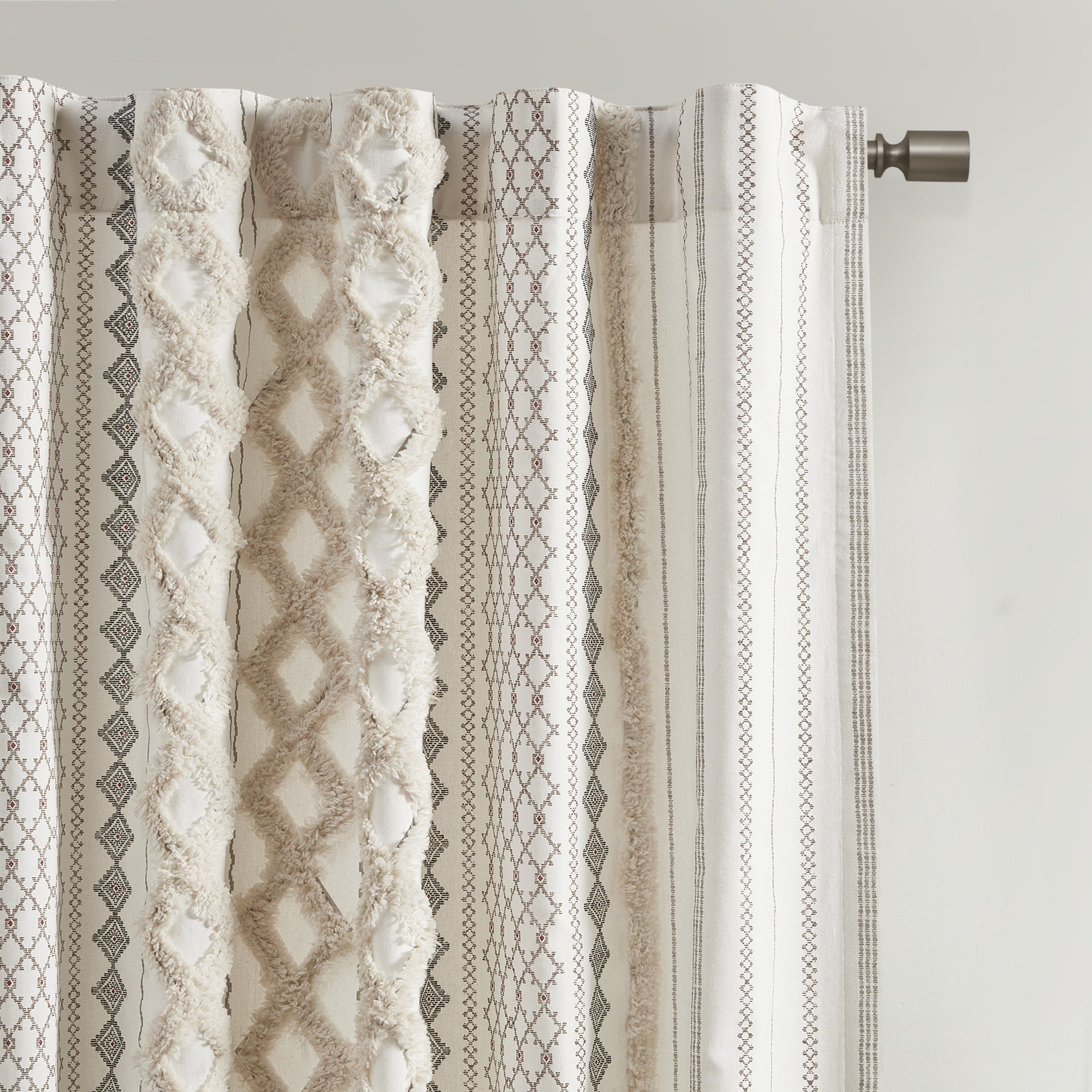 1PC 50x108" Cotton Printed Curtain Panel with Chenille Stripe and Lining