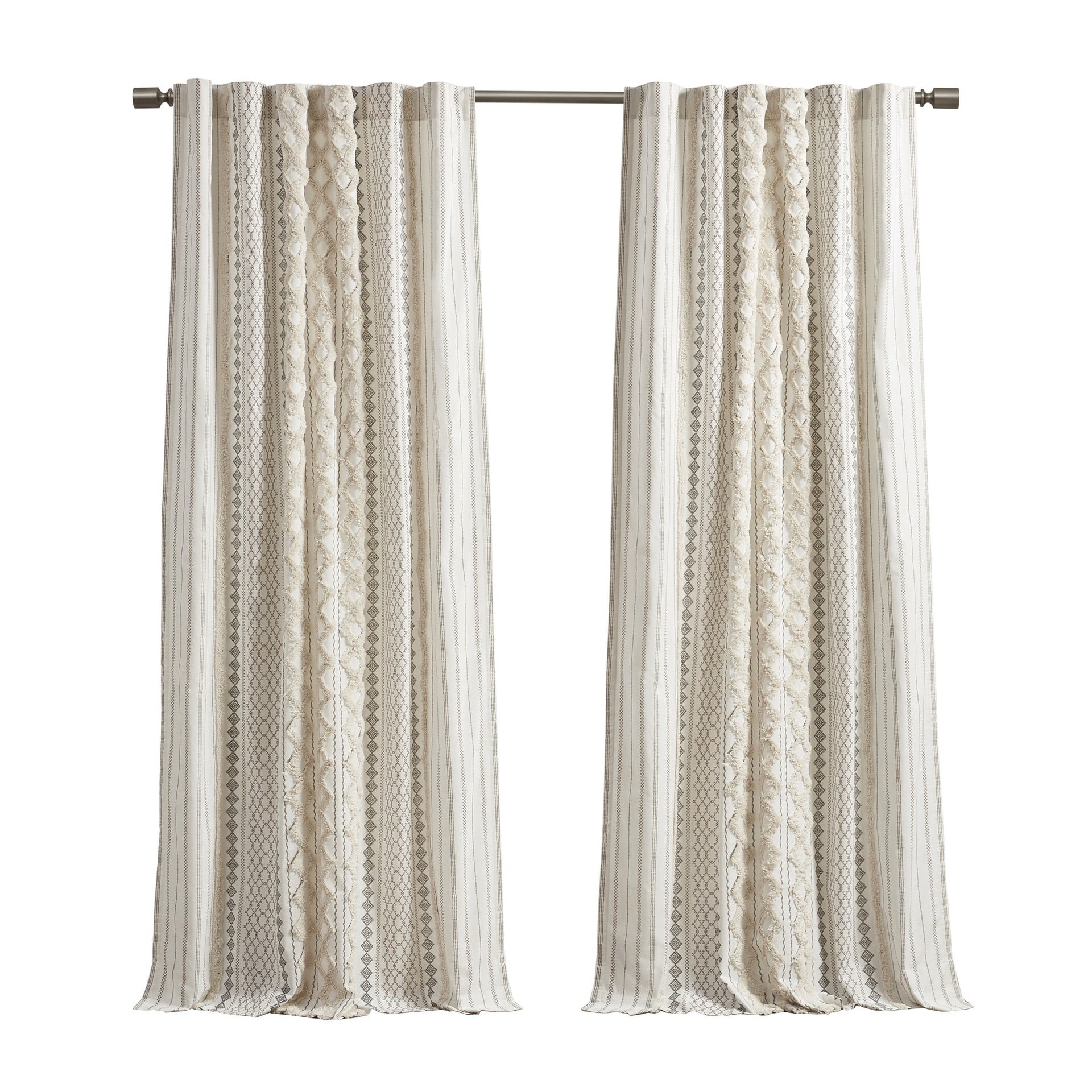 1PC 50x108" Cotton Printed Curtain Panel with Chenille Stripe and Lining