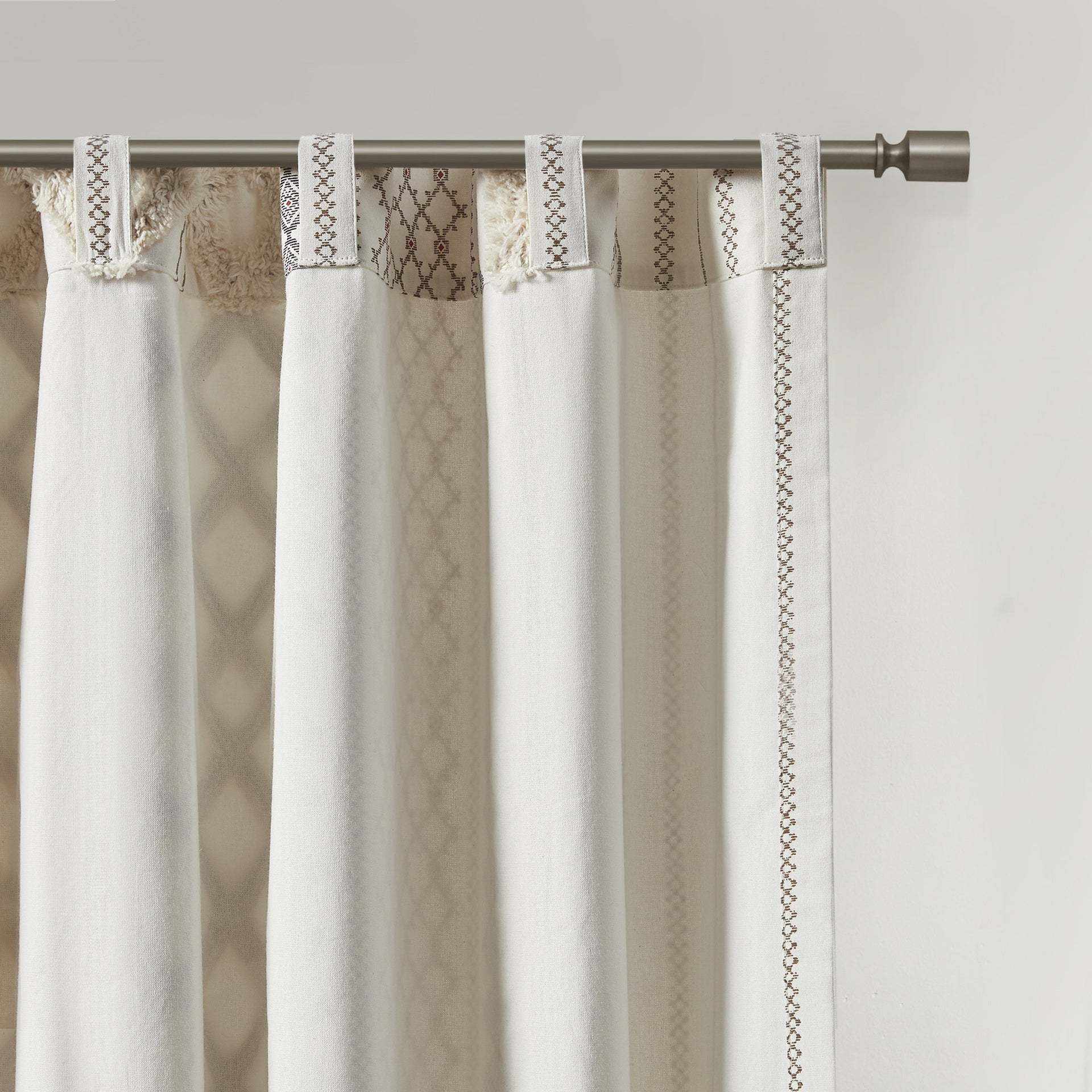 1PC 50x108" Cotton Printed Curtain Panel with Chenille Stripe and Lining