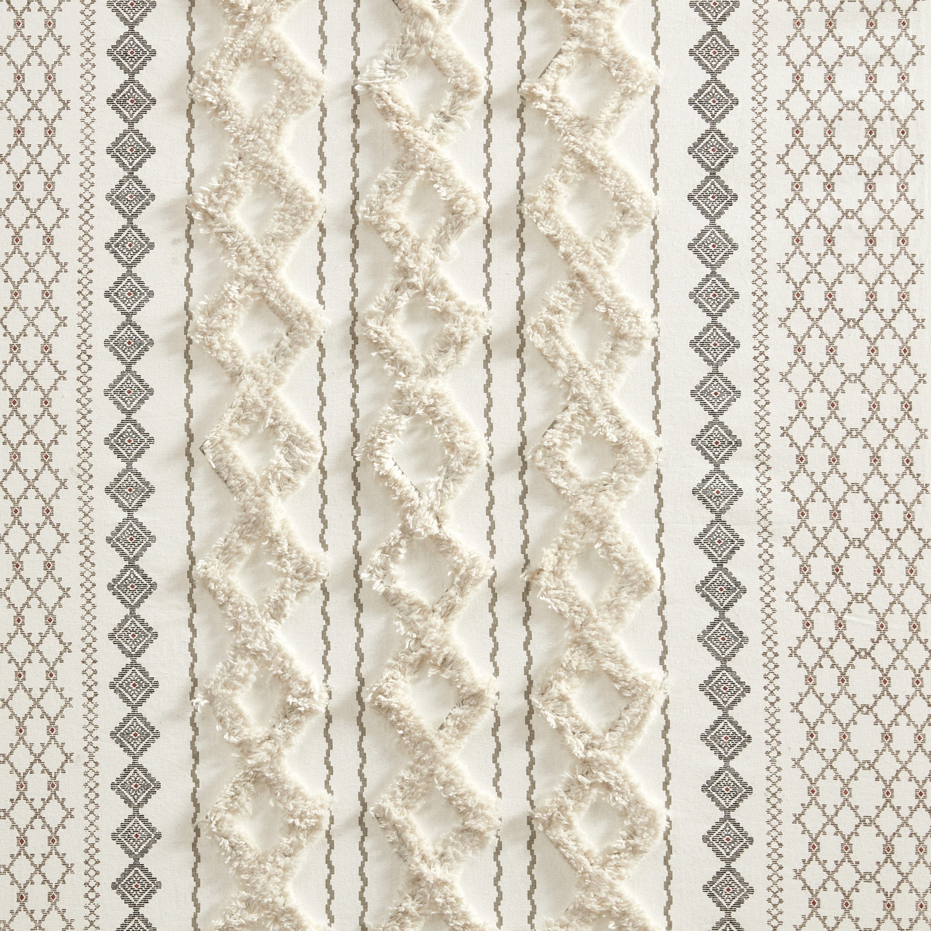 1PC 50x108" Cotton Printed Curtain Panel with Chenille Stripe and Lining