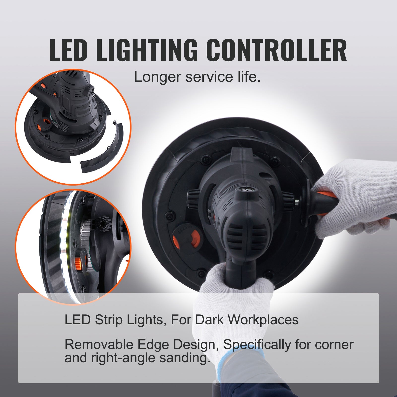 Drywall Sander 800W Brush Motor 1200-2300RPM Variable Speed & Auto Vacuum