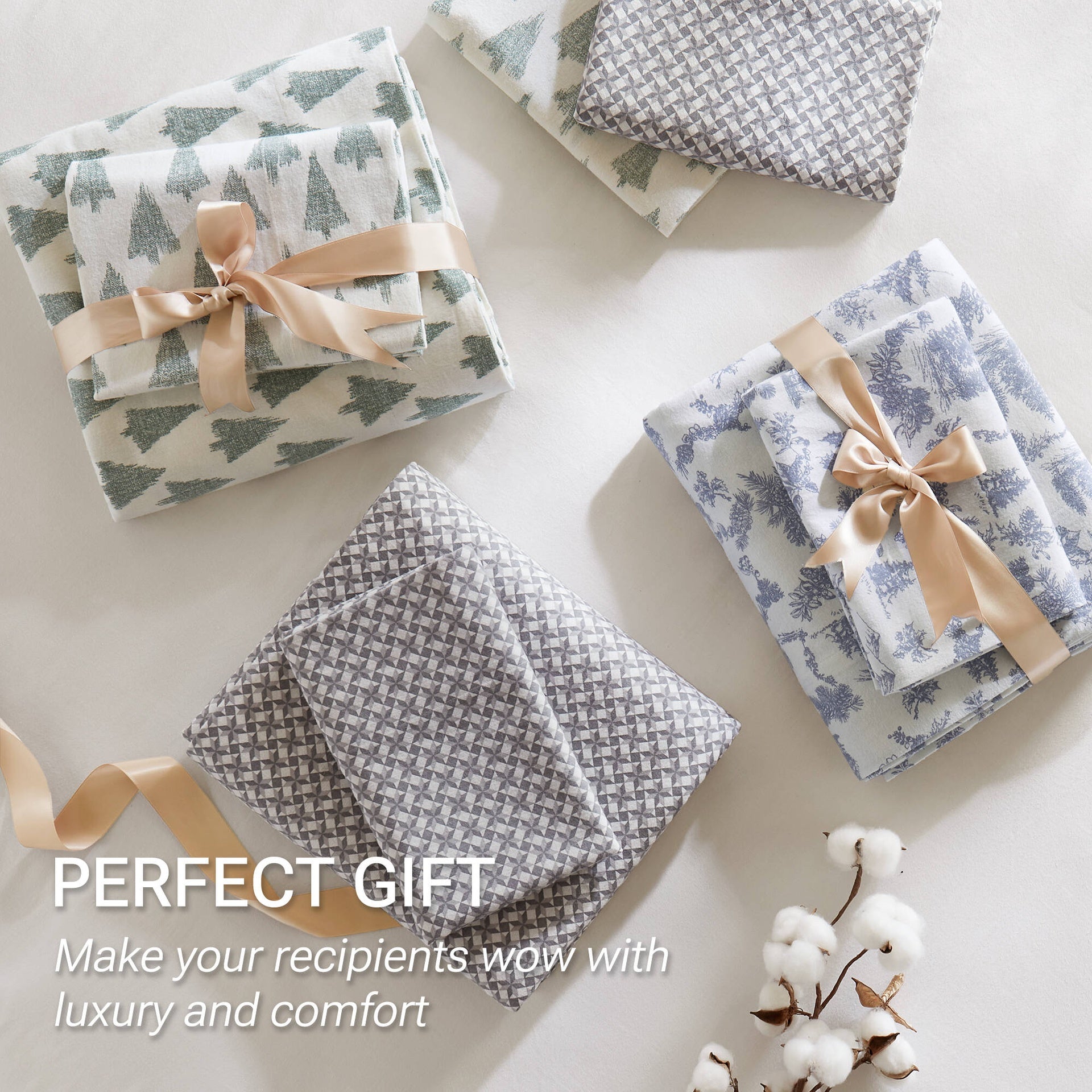 4-Piece Queen 100% Cotton Flannel Printed Sheet Set,Snowflake