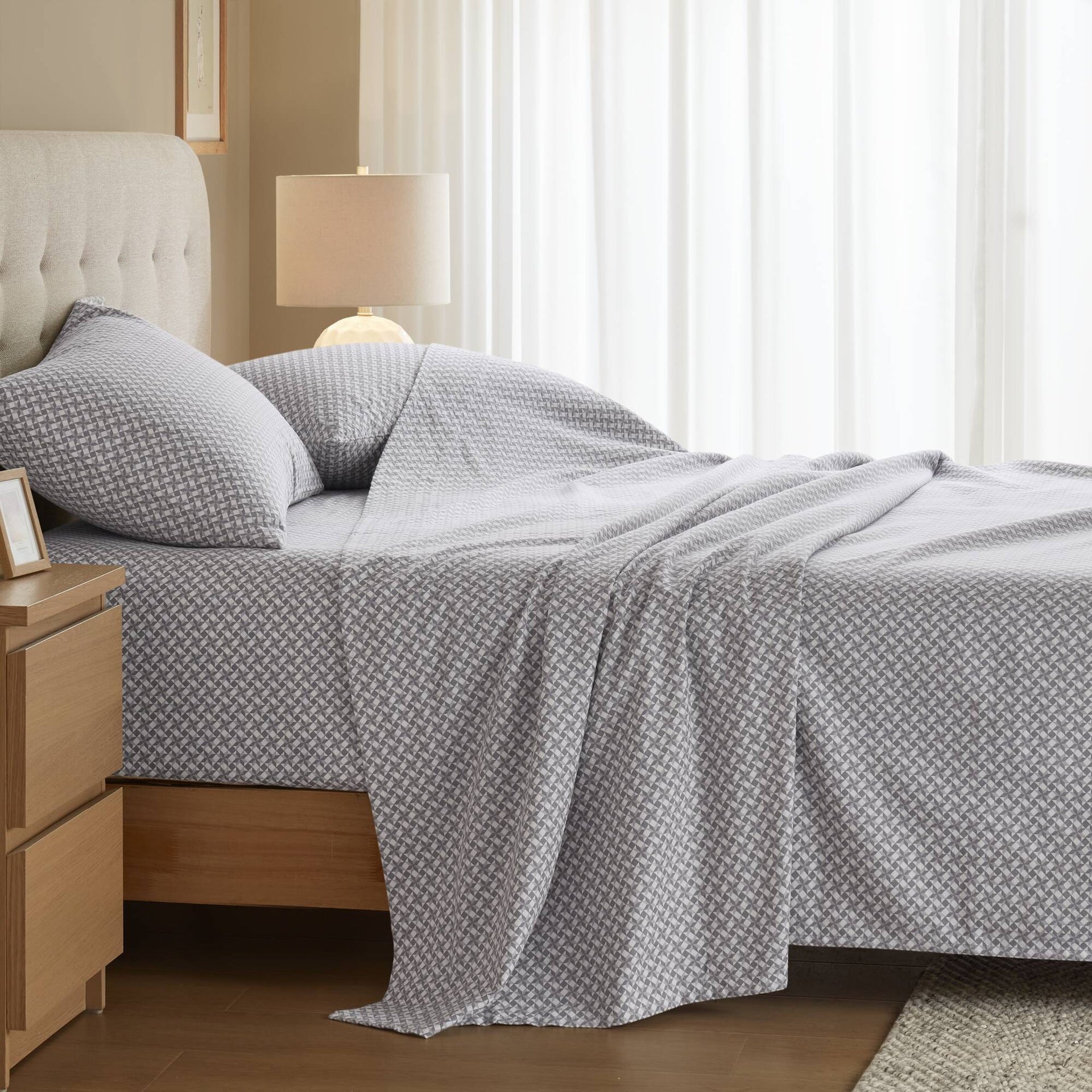 4-Piece Queen 100% Cotton Flannel Printed Sheet Set,Snowflake