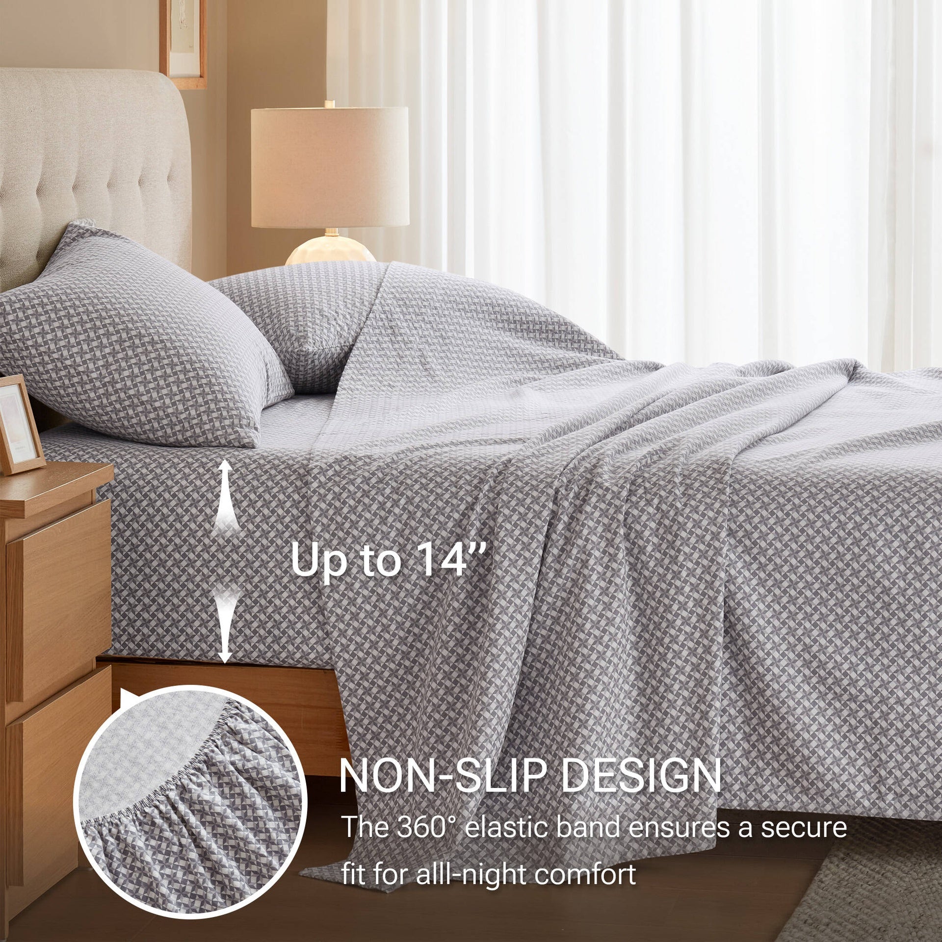 4-Piece Queen 100% Cotton Flannel Printed Sheet Set,Snowflake