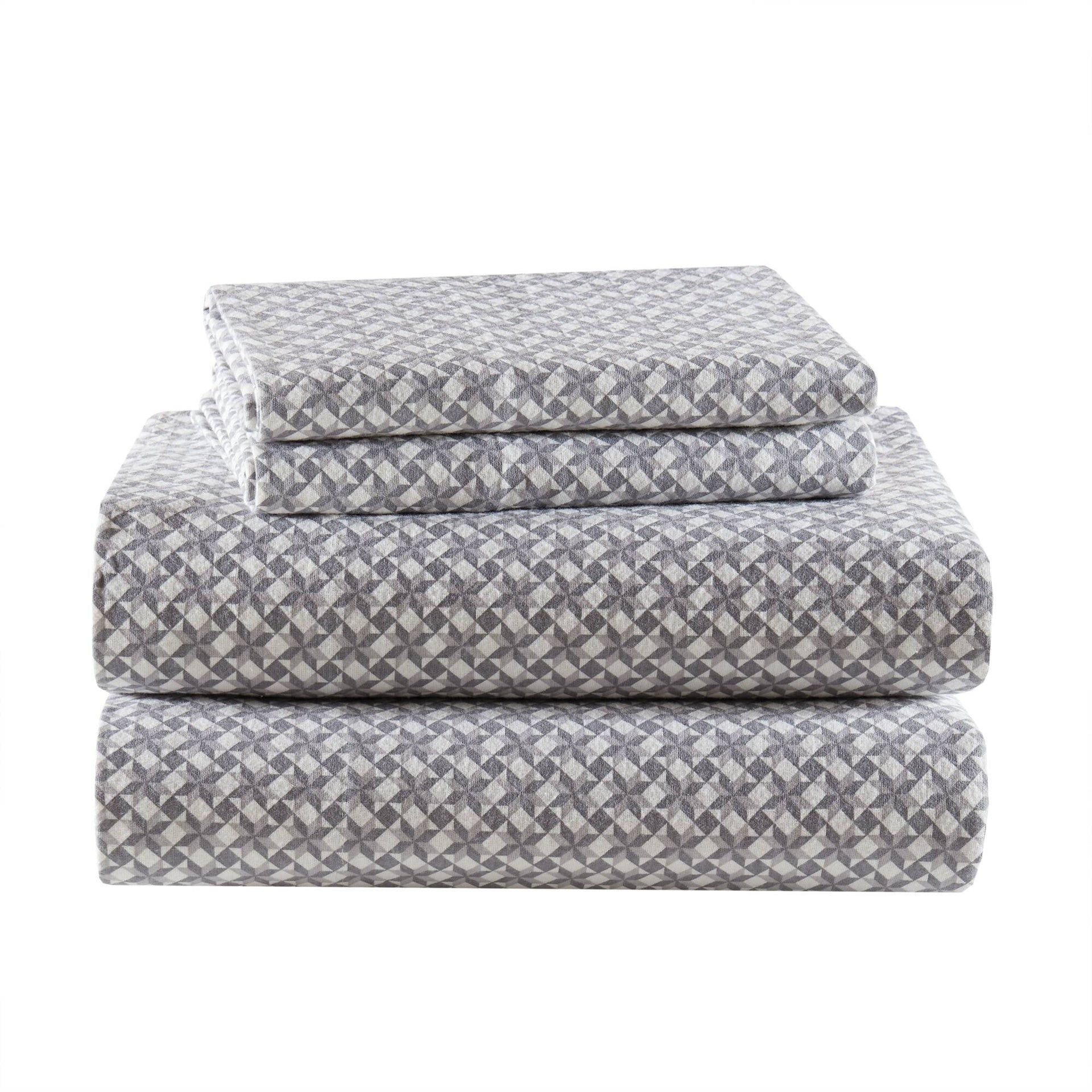 4-Piece Queen 100% Cotton Flannel Printed Sheet Set,Snowflake