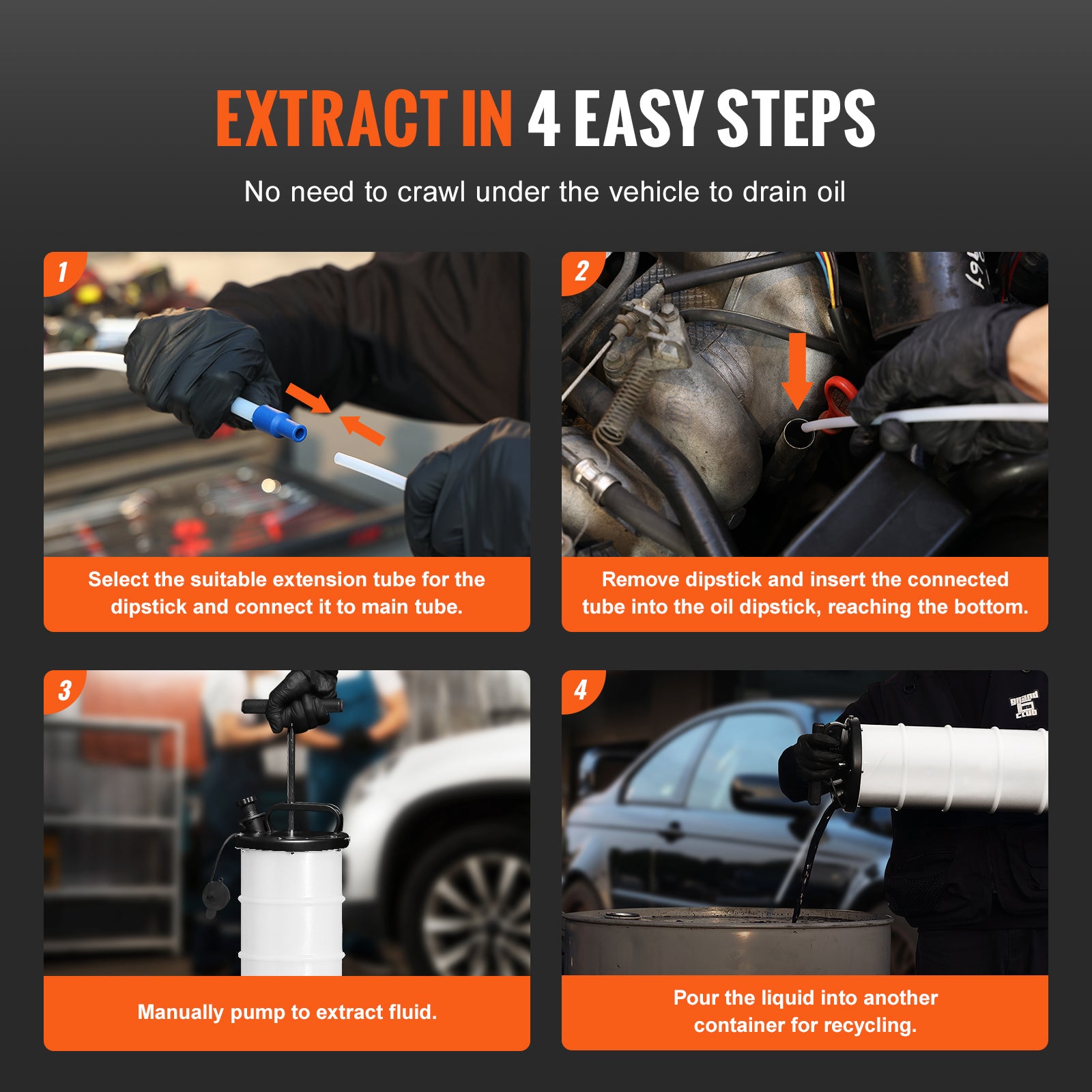 Fluid Extractor, 1.74 Gallons (6.5 Liters), Manual Hand-Operated Oil Changer Vacuum Fluid Extractor with Dipstick and Hose, Oil Extractor Change Pump for Automotive Fluids Vacuum Evacuation