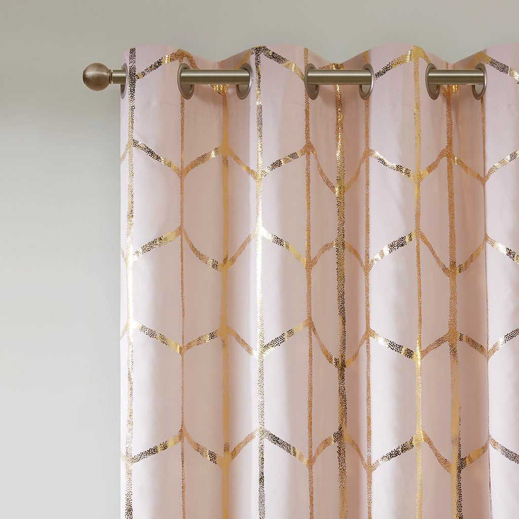 Total Blackout Metallic Print Grommet Top Curtain Panel(Only 1 Pc Panel)