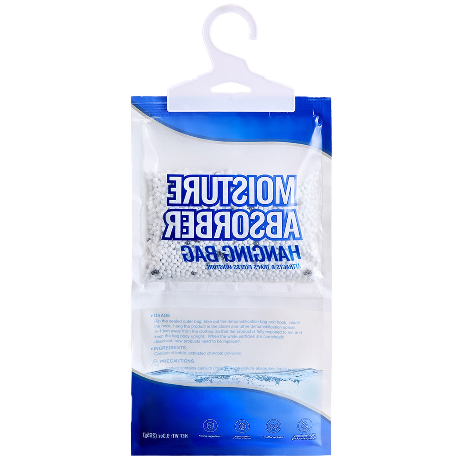 Hanging Moisture Absorber, 9.3 oz Hanging Closet Dehumidifier Bags(10 Packs), Fragrance Free Moisture Bags in Wardrobes, Bedrooms, Bathrooms