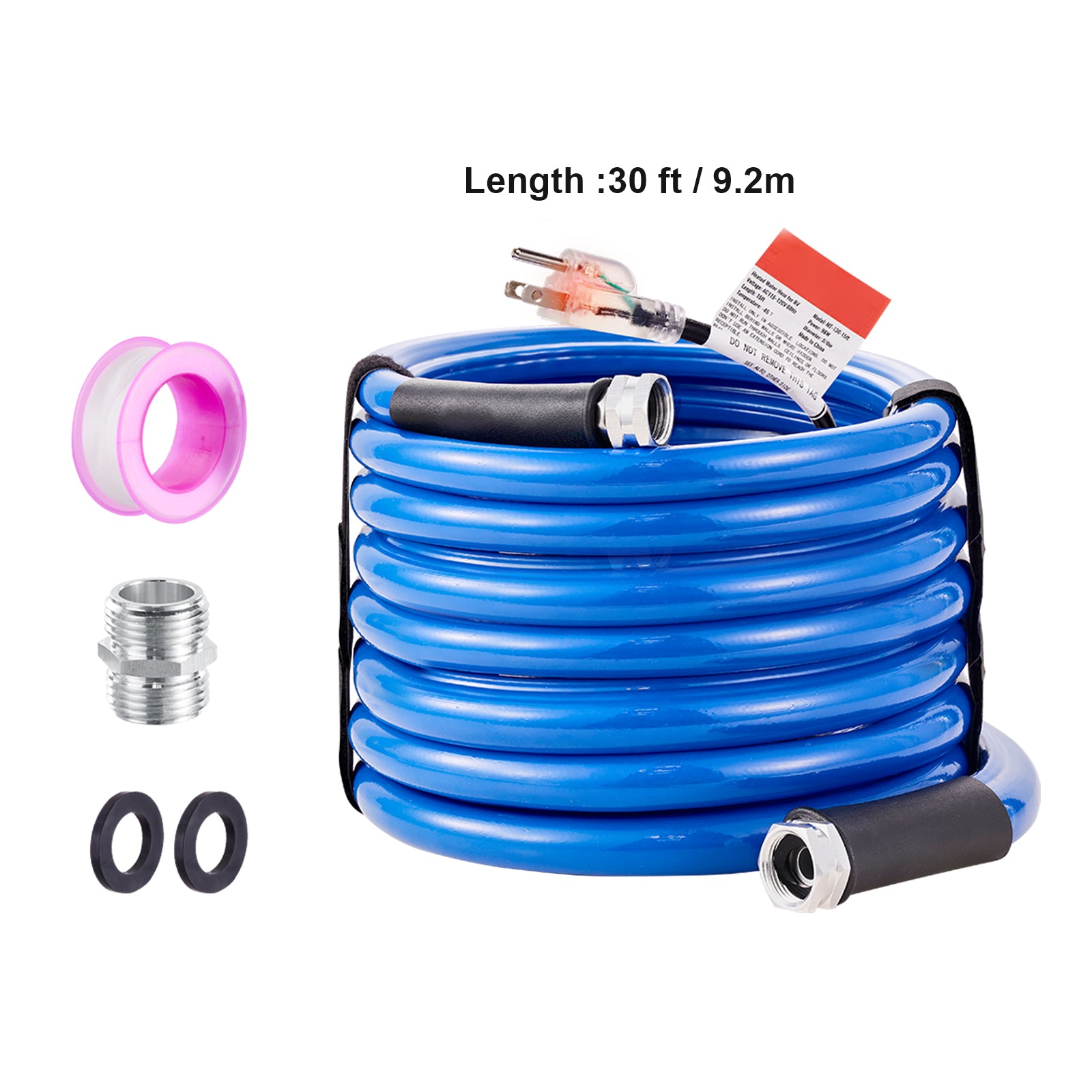 30ft Heated Water Hose for RV, Heated Drinking Water Hose Antifreeze to -45°F, Automatic Self-regulating, 5/8" I.D. with 3/4" GHT Adapter, Lead and BPA Free