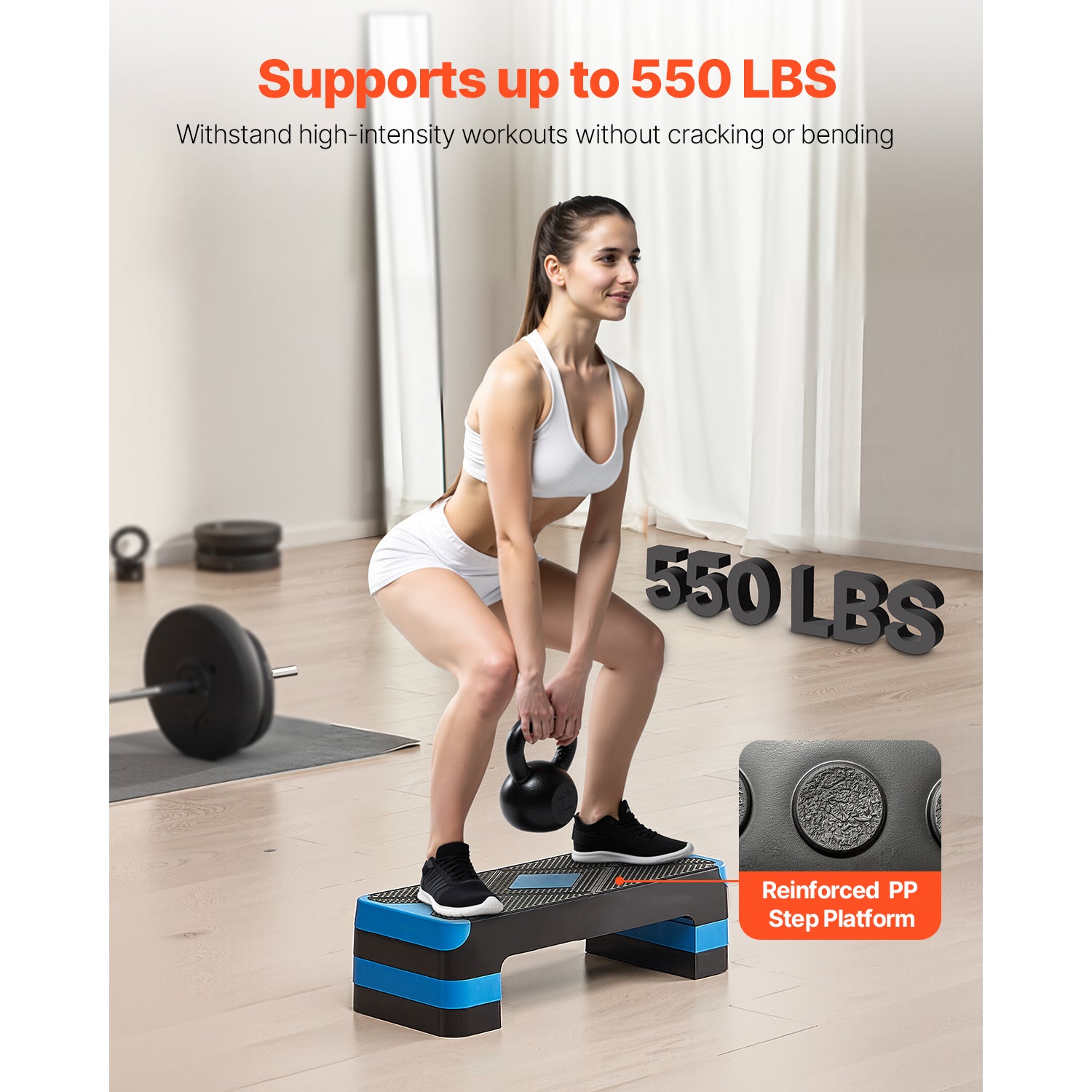 Aerobic Exercise Step Platform Height Adjustable Workout Stepper 4 Riser Blue
