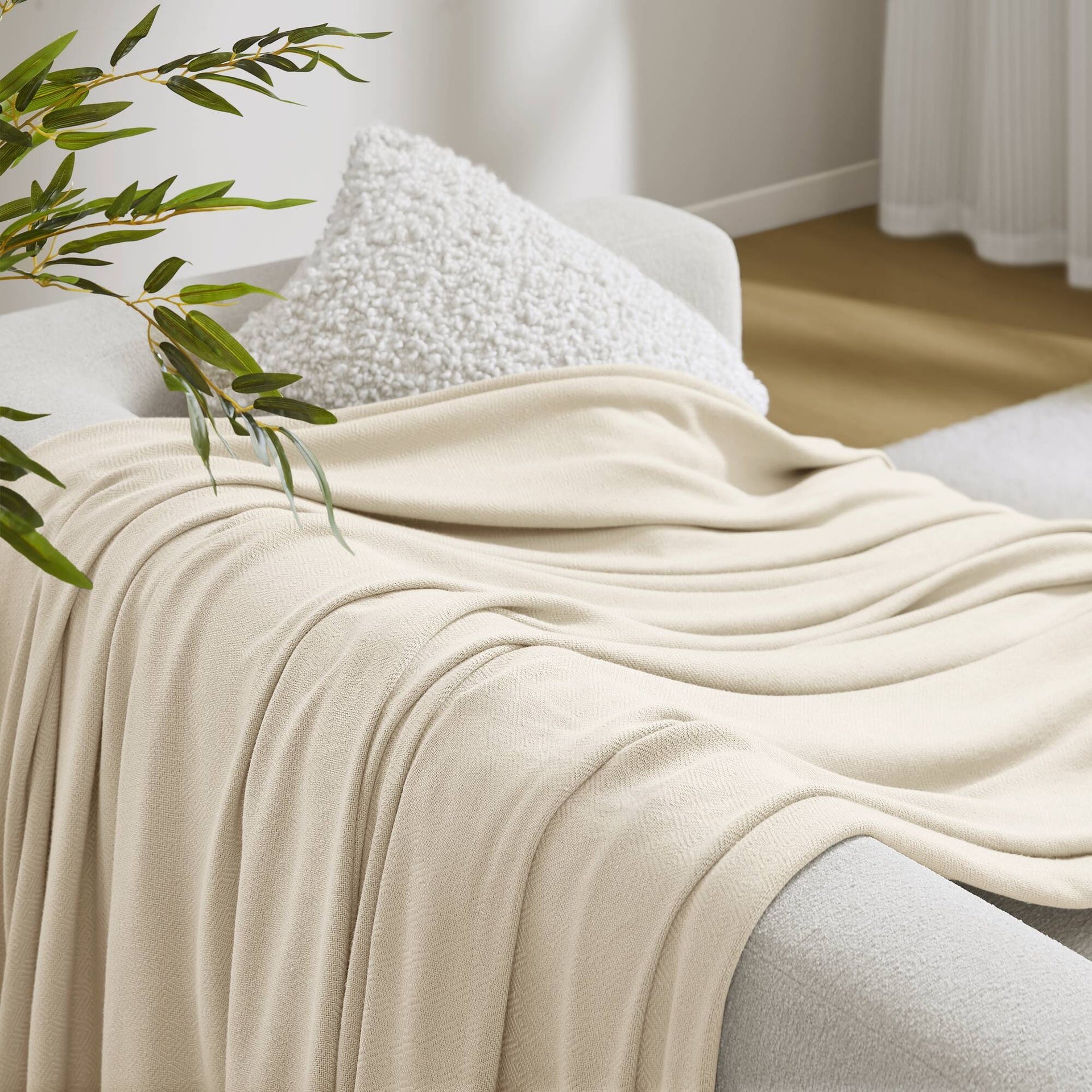1-Piece Full/Queen Rayon from Bamboo Cotton Blanket, Ivory