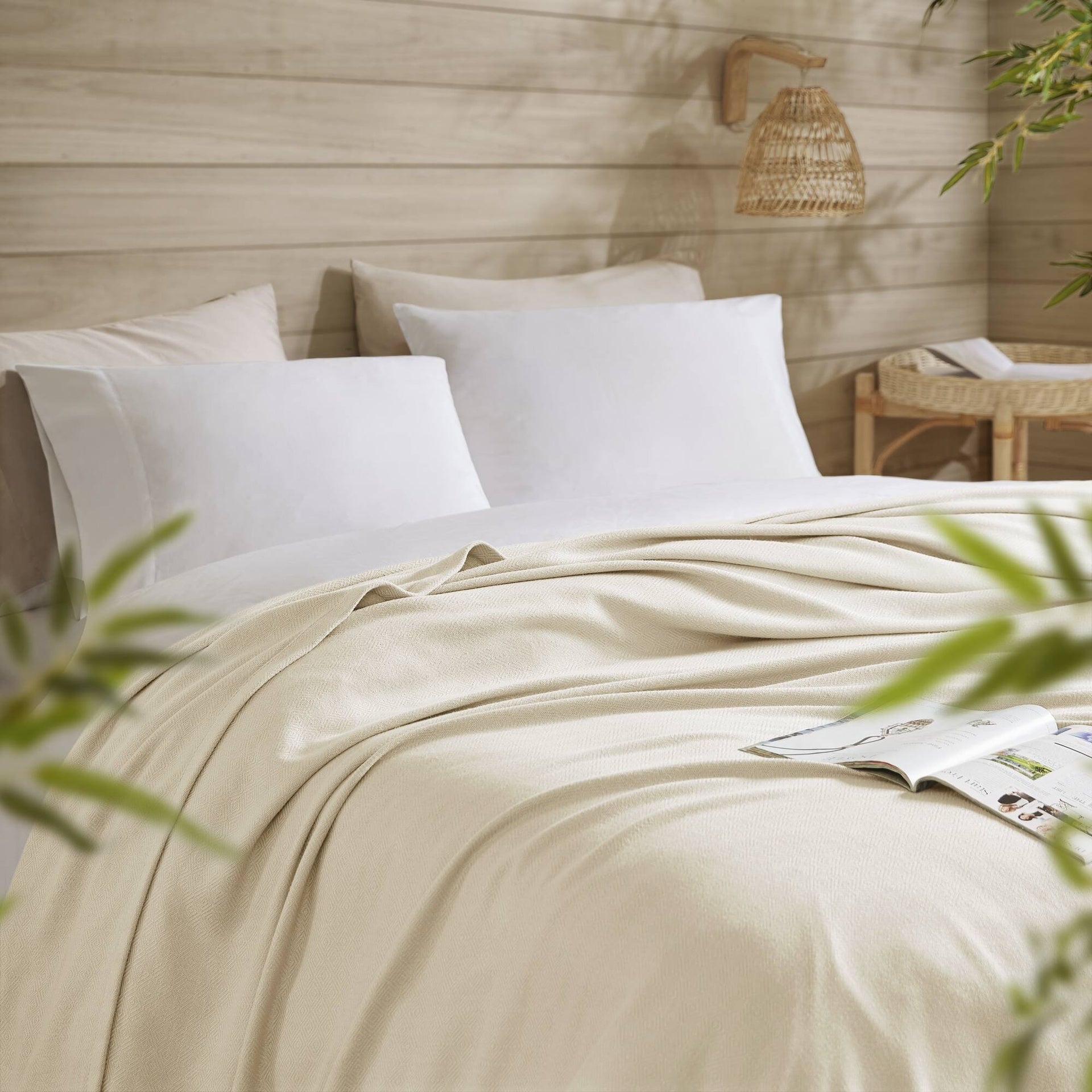 1-Piece Full/Queen Rayon from Bamboo Cotton Blanket, Ivory