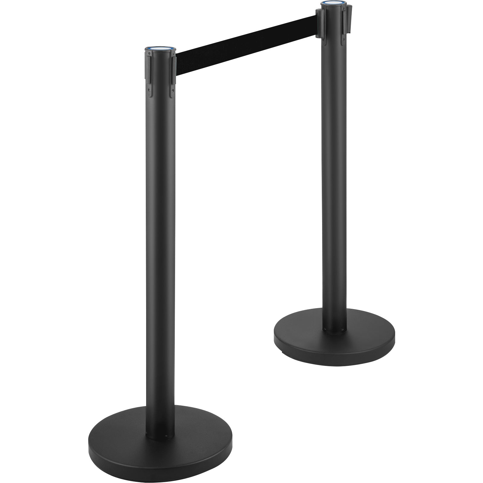 Crowd Control Stanchion, Set of 6 Pieces Stanchion Set, Stanchion Set with 6.6 ft/2 m Black Retractable Belt, Black Crowd Control Barrier w/Concrete and Metal Base - Easy Connect Assembly