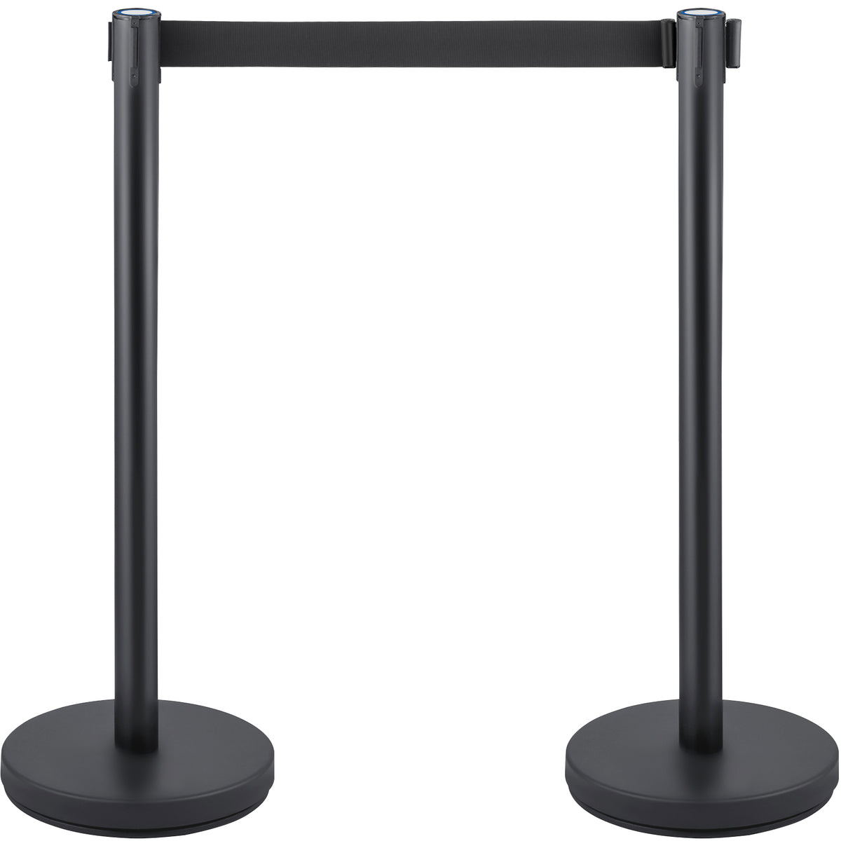 Crowd Control Stanchion, Set of 6 Pieces Stanchion Set, Stanchion Set with 6.6 ft/2 m Black Retractable Belt, Black Crowd Control Barrier w/Concrete and Metal Base - Easy Connect Assembly