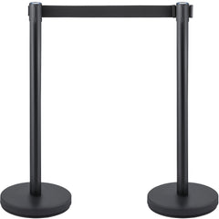 Crowd Control Stanchion, Set of 6 Pieces Stanchion Set, Stanchion Set with 6.6 ft/2 m Black Retractable Belt, Black Crowd Control Barrier w/Concrete and Metal Base - Easy Connect Assembly