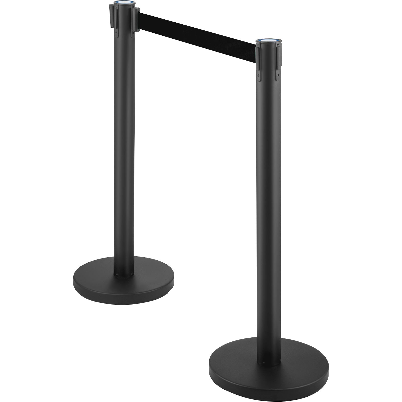 Crowd Control Stanchion, Set of 6 Pieces Stanchion Set, Stanchion Set with 6.6 ft/2 m Black Retractable Belt, Black Crowd Control Barrier w/Concrete and Metal Base - Easy Connect Assembly