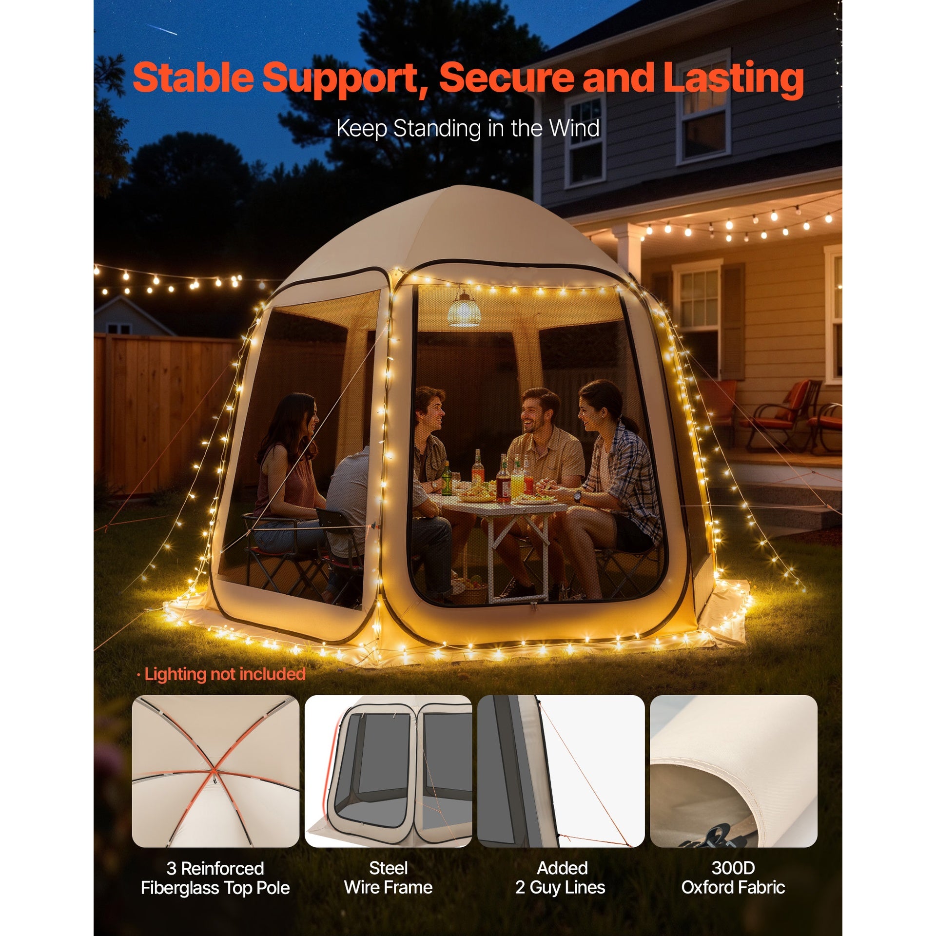 Screen House Tent, 10 x 9.2 ft, 4-8 Person Pop Up Screen Tent, Portable Screened in Canopy with Carry Bag, Netting Sides, Ground Stakes, for Garden, Patio, Backyard, Outdoor Activities, Beige