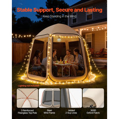 Screen House Tent, 10 x 9.2 ft, 4-8 Person Pop Up Screen Tent, Portable Screened in Canopy with Carry Bag, Netting Sides, Ground Stakes, for Garden, Patio, Backyard, Outdoor Activities, Beige