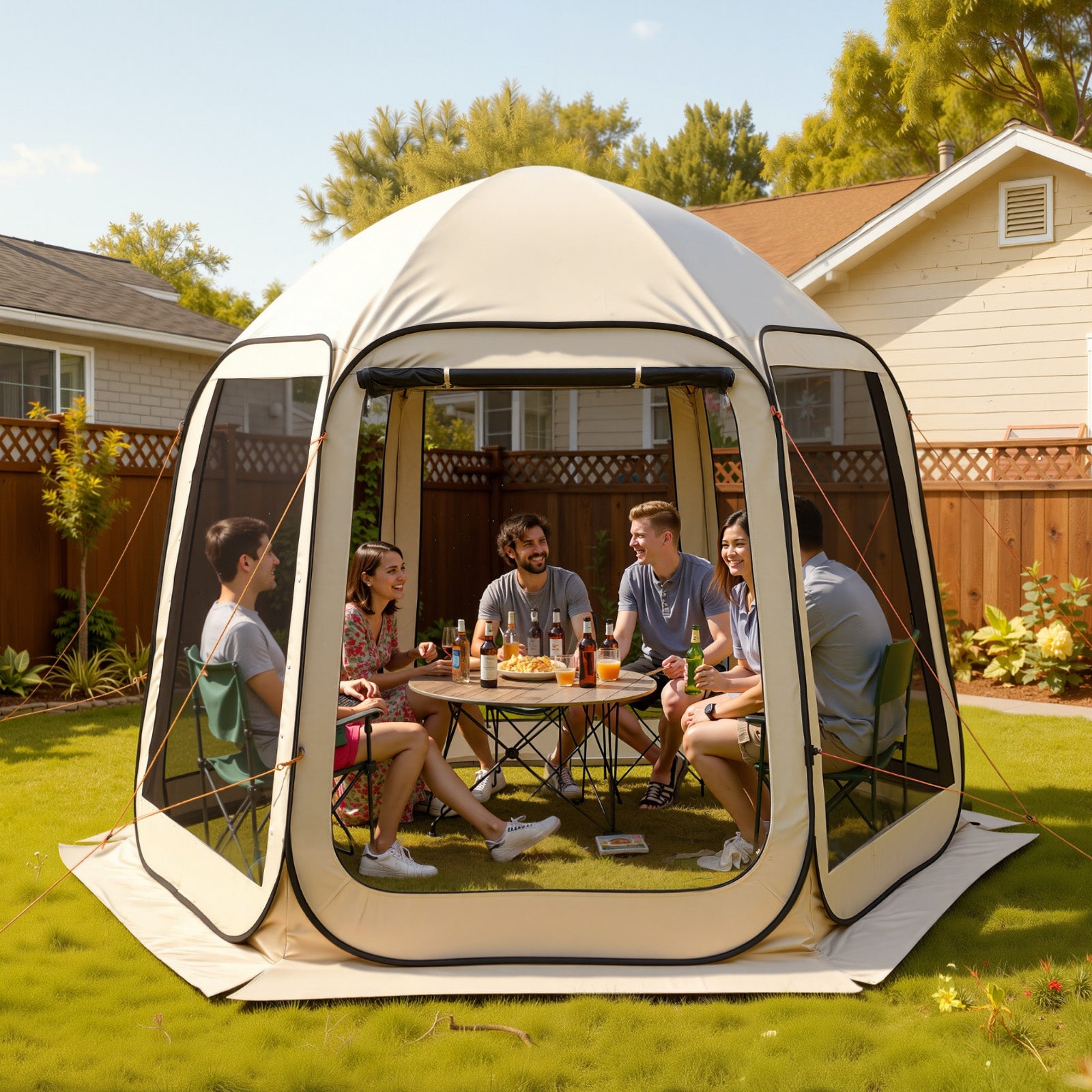 Screen House Tent, 10 x 9.2 ft, 4-8 Person Pop Up Screen Tent, Portable Screened in Canopy with Carry Bag, Netting Sides, Ground Stakes, for Garden, Patio, Backyard, Outdoor Activities, Beige