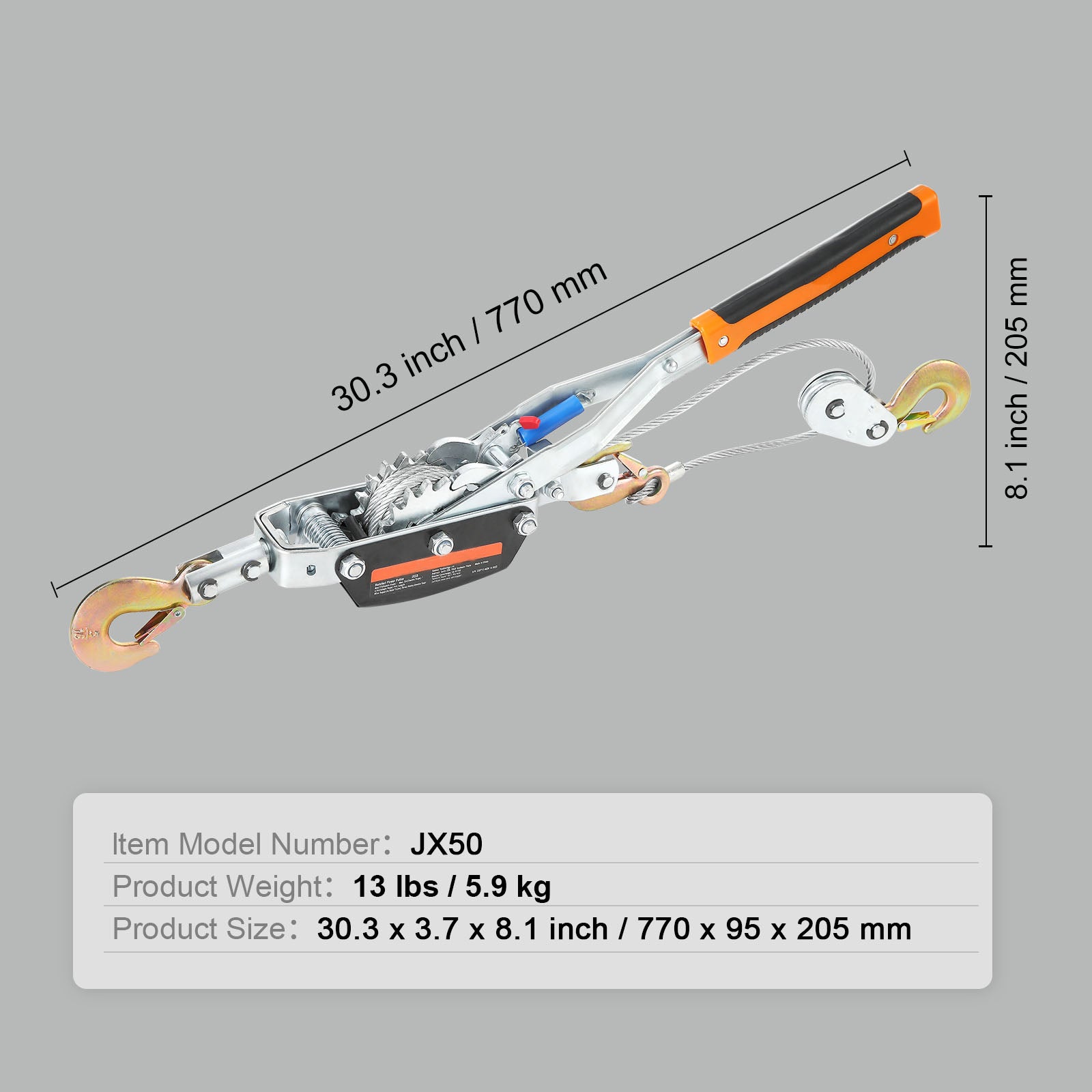 Come Along Winch, 5 Ton (11,023 lbs) Pulling Capacity, 11.5 ft Steel Cable, 3 Hooks, Heavy Duty Ratchet Power Puller Tool with Dual Gears, Automotive Hoist Cable Puller Ideal for Vehicle Rescue