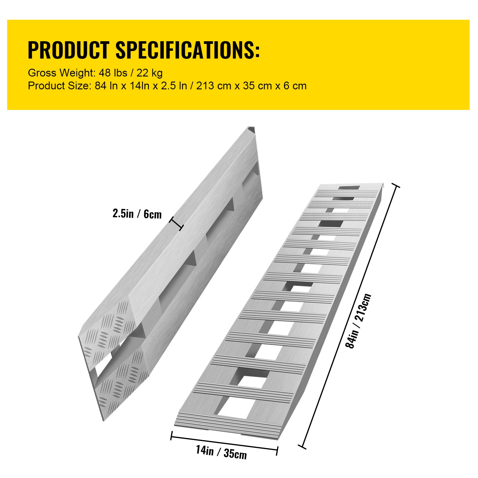 84*14*2.5 Inch Aluminum Ramps 6000LBS Capacity Car Trailer Truck ATV Ramps 1 Pair 2 Ramps