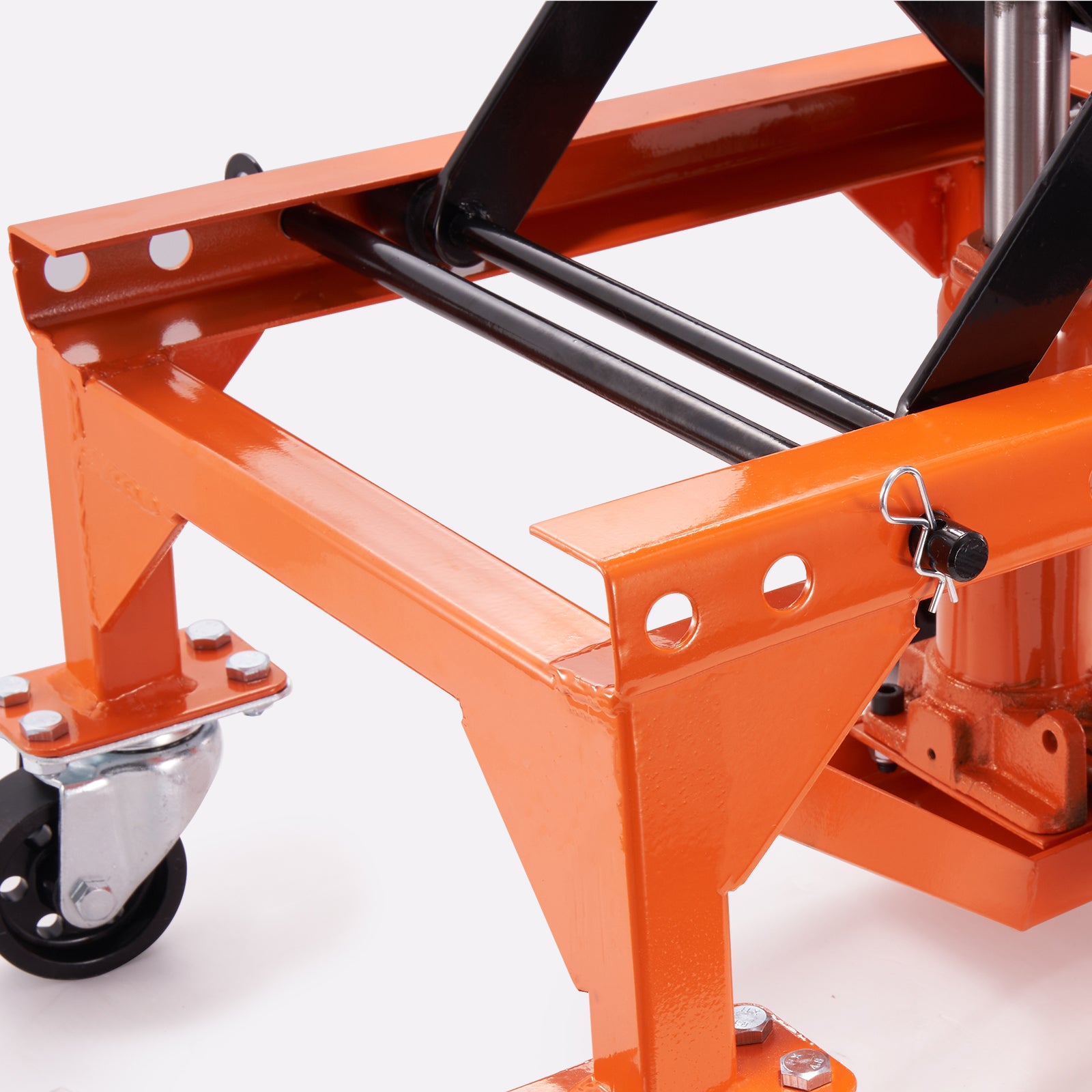 Hydraulic Motorcycle Lift Table, 350 LBS Capacity Motorcycle Scissor Jack Lift with Wide Deck, J-hooks, 4 Wheels, Hydraulic Foot-Operated Jack Stand for ATV Dirt Bikes