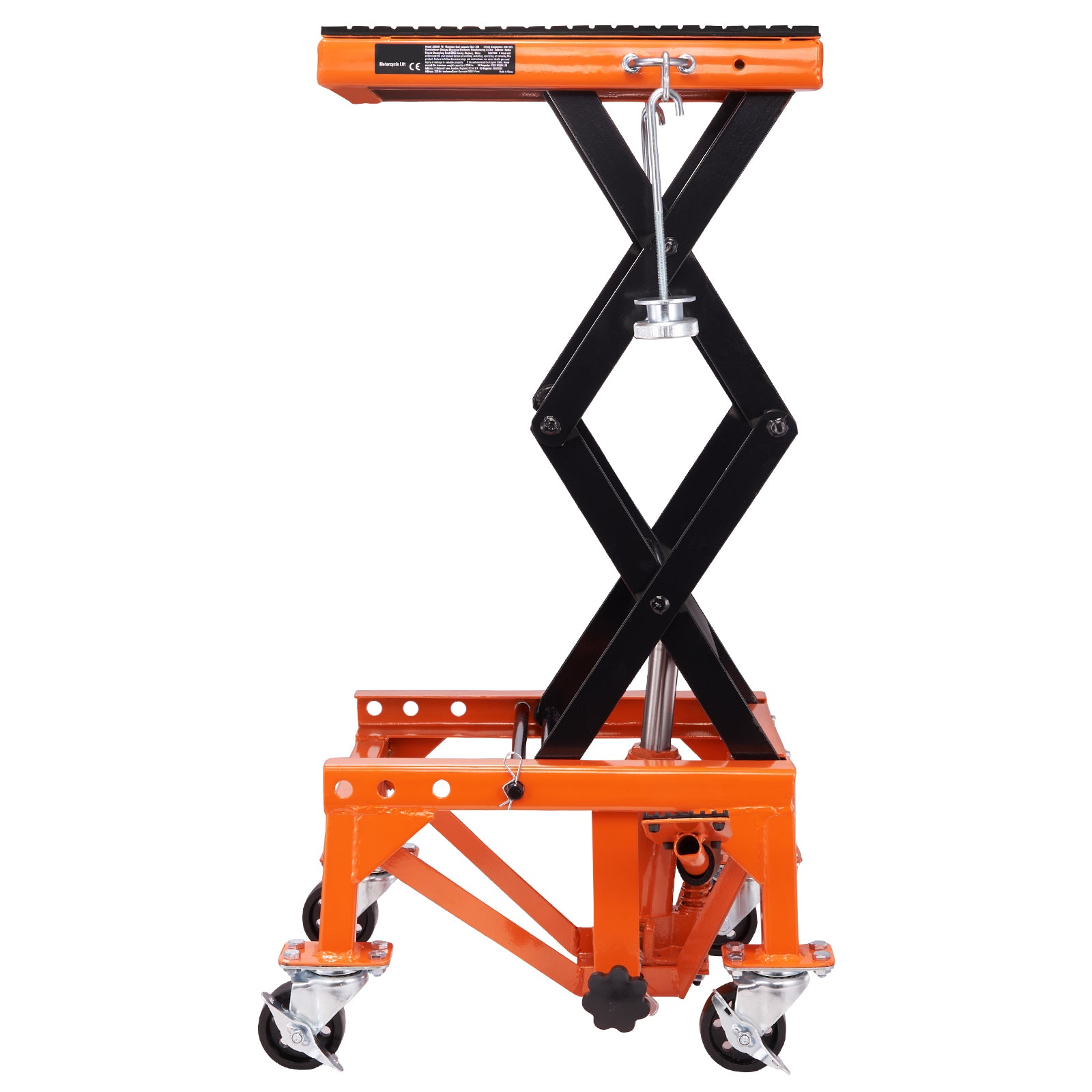 Hydraulic Motorcycle Lift Table, 350 LBS Capacity Motorcycle Scissor Jack Lift with Wide Deck, J-hooks, 4 Wheels, Hydraulic Foot-Operated Jack Stand for ATV Dirt Bikes