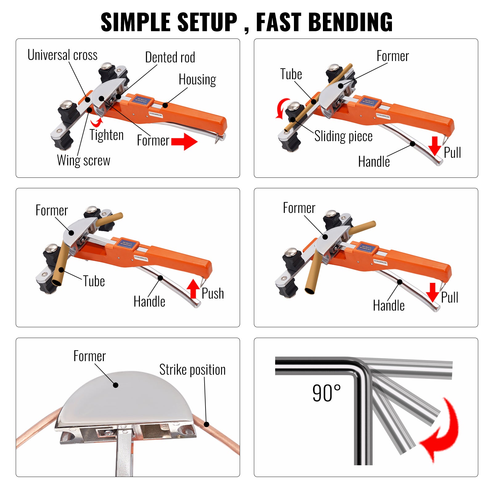 Pipe Tube Bender, 1/4"-7/8" O.D. Ratcheting Tubing Bender, 90° Forward/Reverse Pipes Bending Tools with 7 Dies and Pipe Cutter for HVAC Air Conditioning Refrigerator Repair