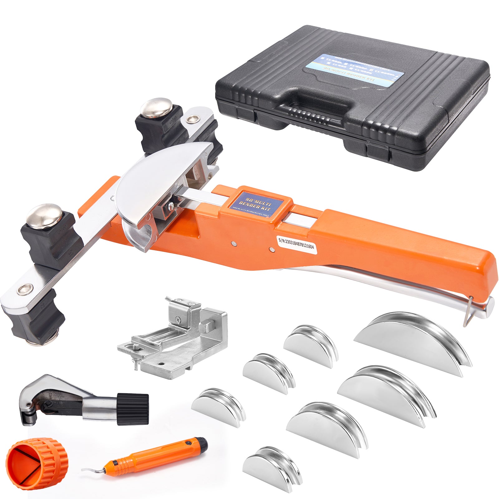 Pipe Tube Bender, 1/4"-7/8" O.D. Ratcheting Tubing Bender, 90° Forward/Reverse Pipes Bending Tools with 7 Dies and Pipe Cutter for HVAC Air Conditioning Refrigerator Repair