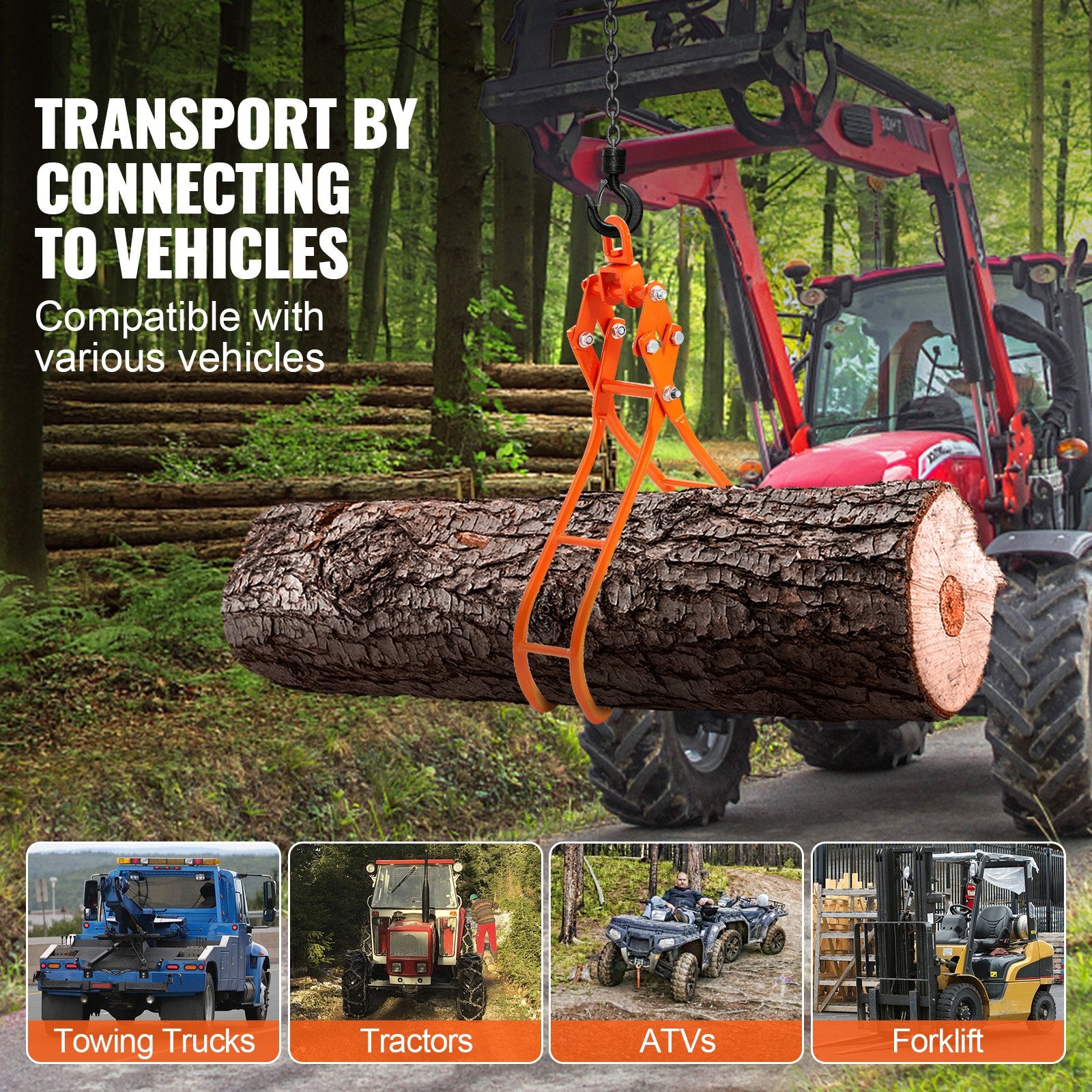 Timber Claw Hook, 36 inch 4 Claw Log Grapple for Logging Tongs, Swivel Steel Log Lifting Tongs, Eagle Claws Design with 3307 lbs/1500 kg Loading Capacity for Tractors, ATVs, Trucks, Forklifts