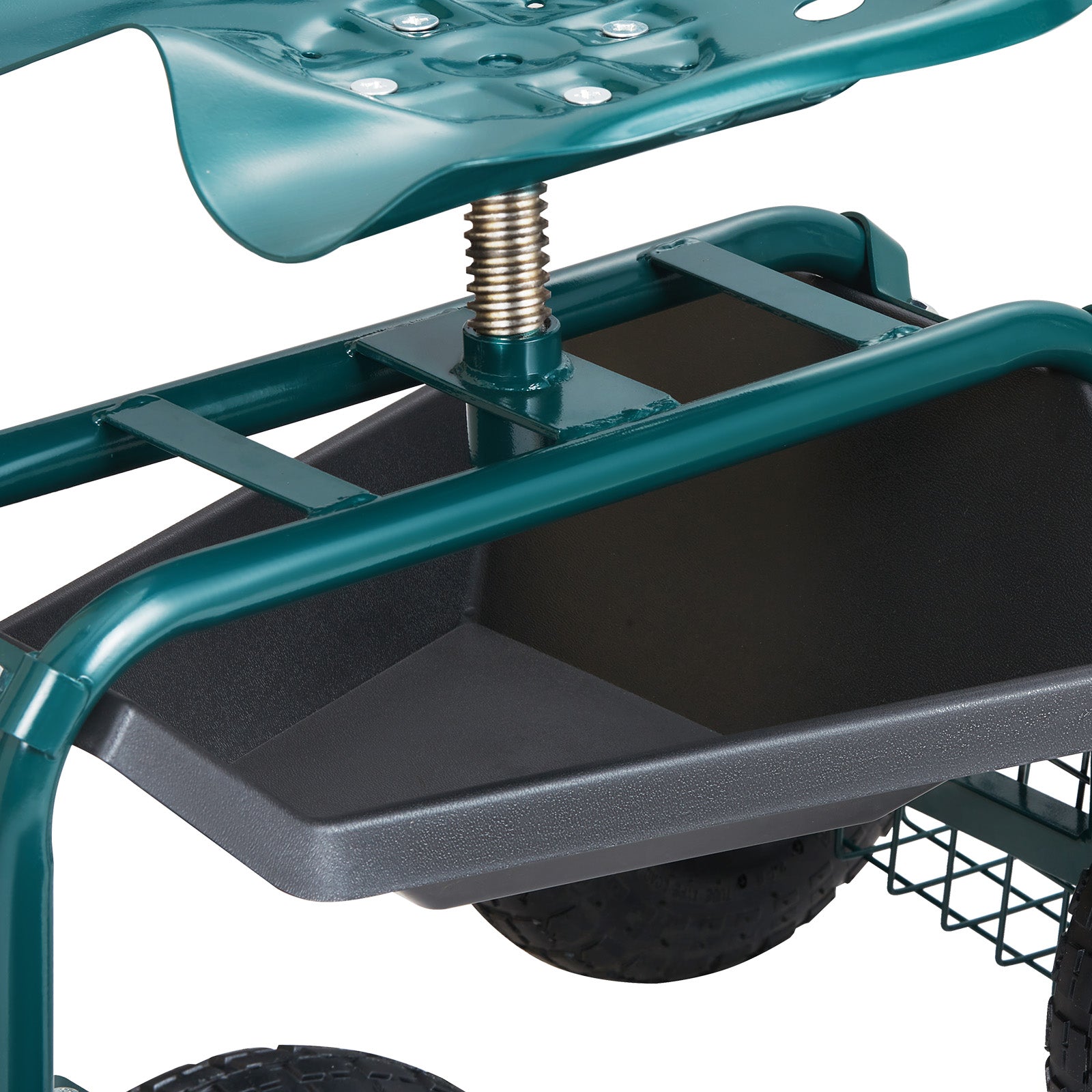 Garden Cart Rolling Workseat with Wheels, Gardening Stool for Planting, 360 Degree Swivel Seat, Wagon Scooter with Steering Handle & Utility Tool Tray, Use for Patio, Yard, and Outdoors, Green
