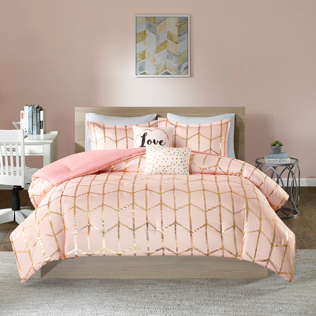 Full/Queen Metallic Printed Comforter Set