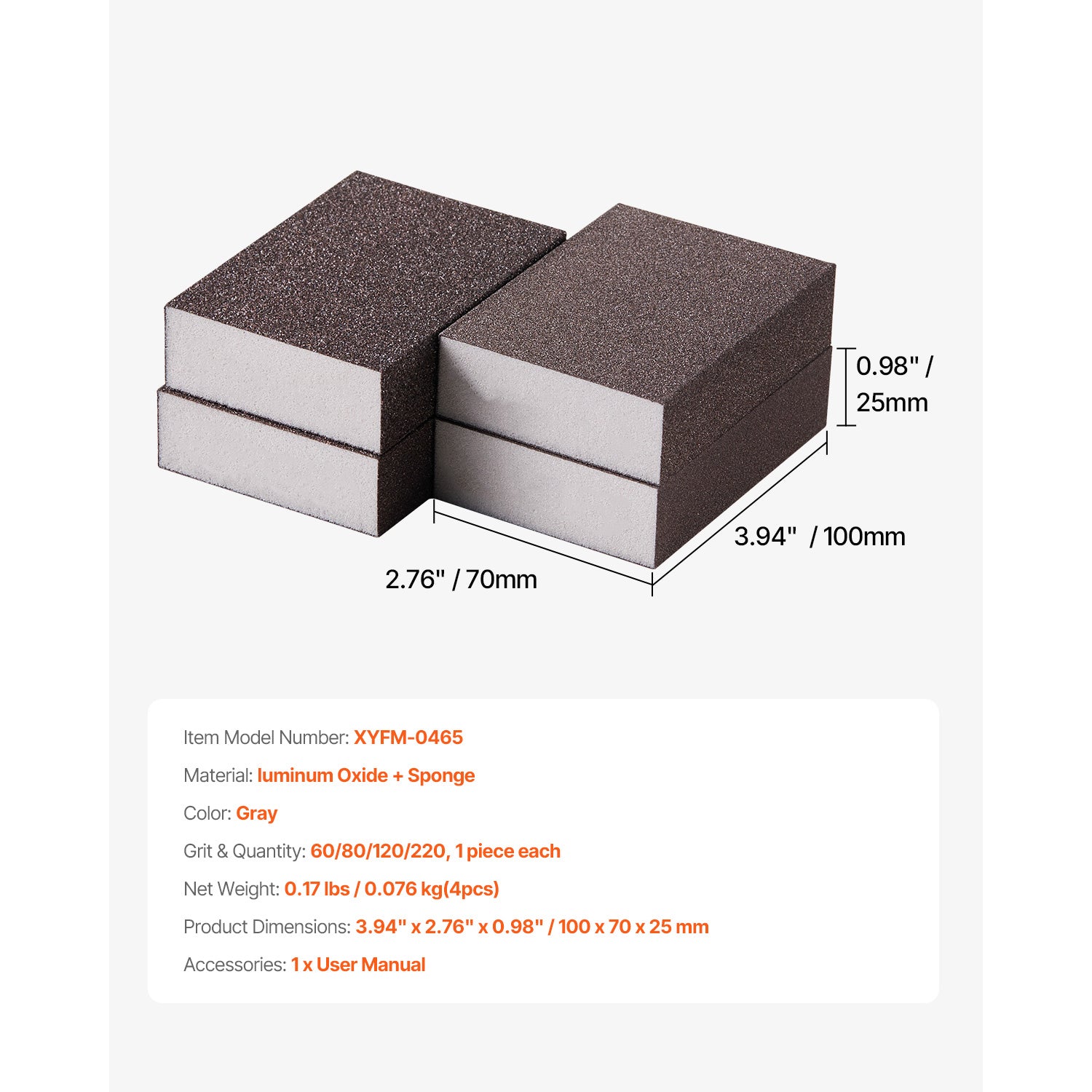 Sanding Sponge 4Pcs 60/80/120/220 Washable and Reusable Sanding Blocks