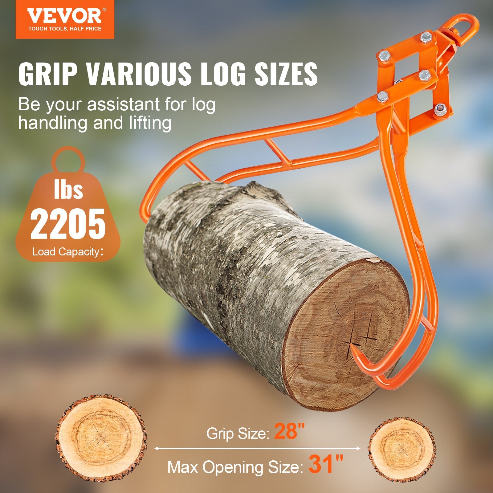 Timber Claw Hook, 28 inch 4 Claw Log Grapple for Logging Tongs, Swivel Steel Log Lifting Tongs, Eagle Claws Design with 2205 lbs/1000 kg Loading Capacity for Tractors, ATVs, Trucks, Forklifts