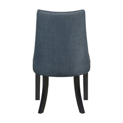 Blue Textured Fabric Upholstered Side Chairs Set of 2, Dark Walnut Finish Wooden Legs Modern Dining Kitchen Furniture