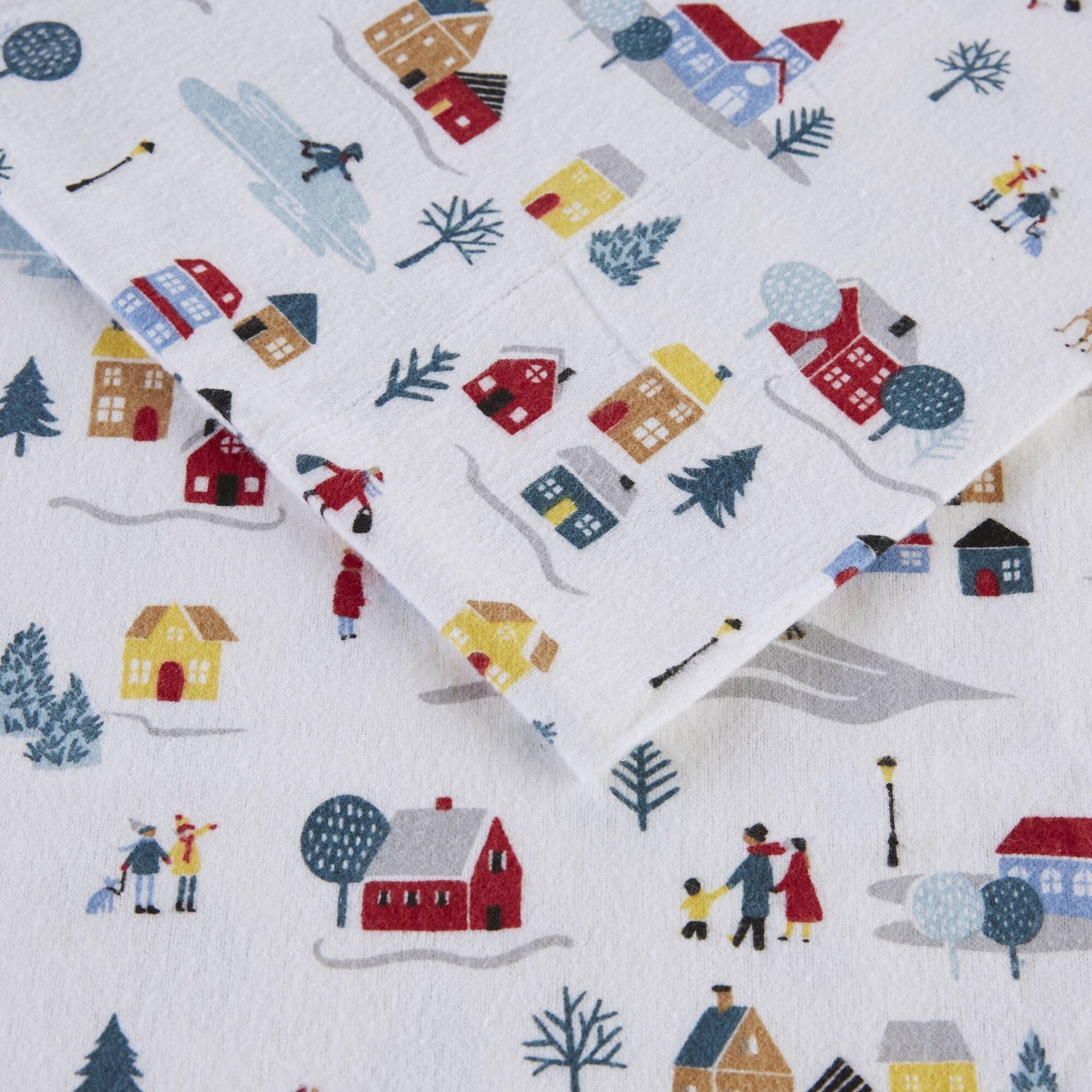 4 PCS Full Printed Sheet Set White Village Print