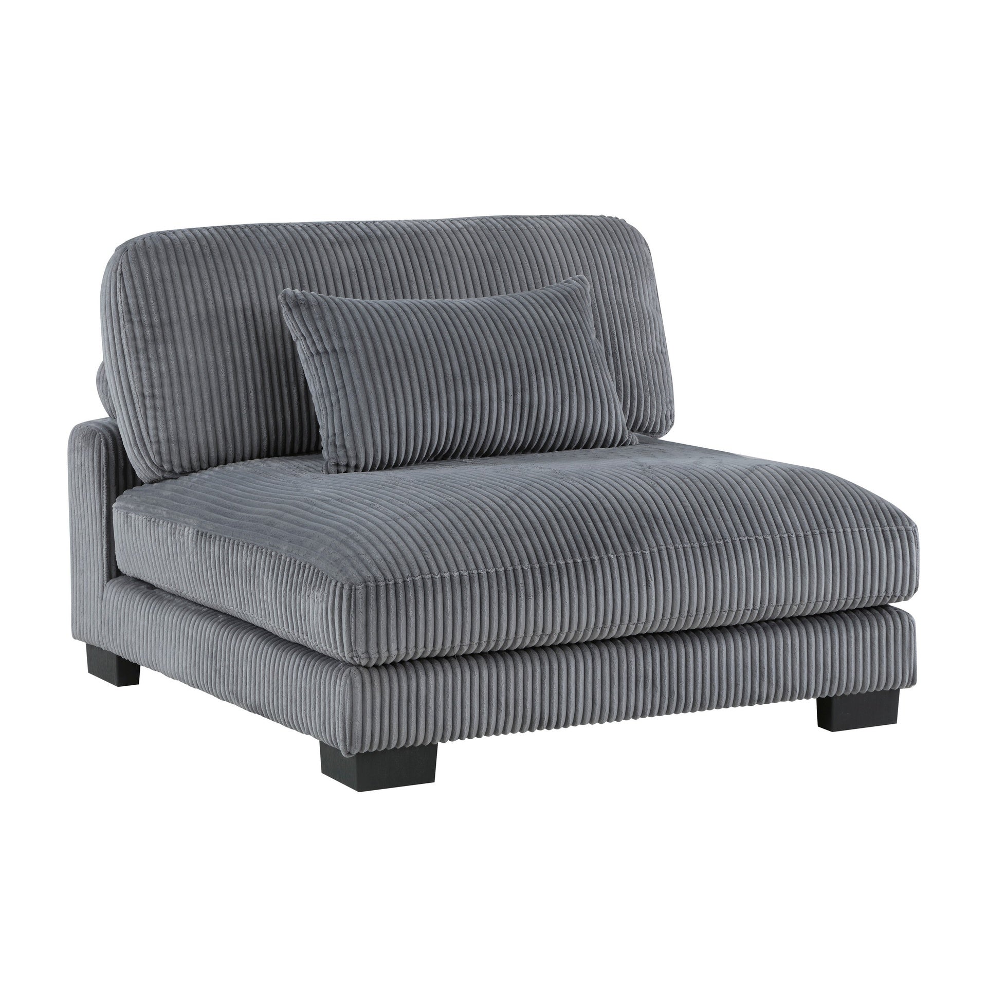 Rix 45 inch Modular Armless Chair, Gray Corduroy Fabric, Black Wood Legs