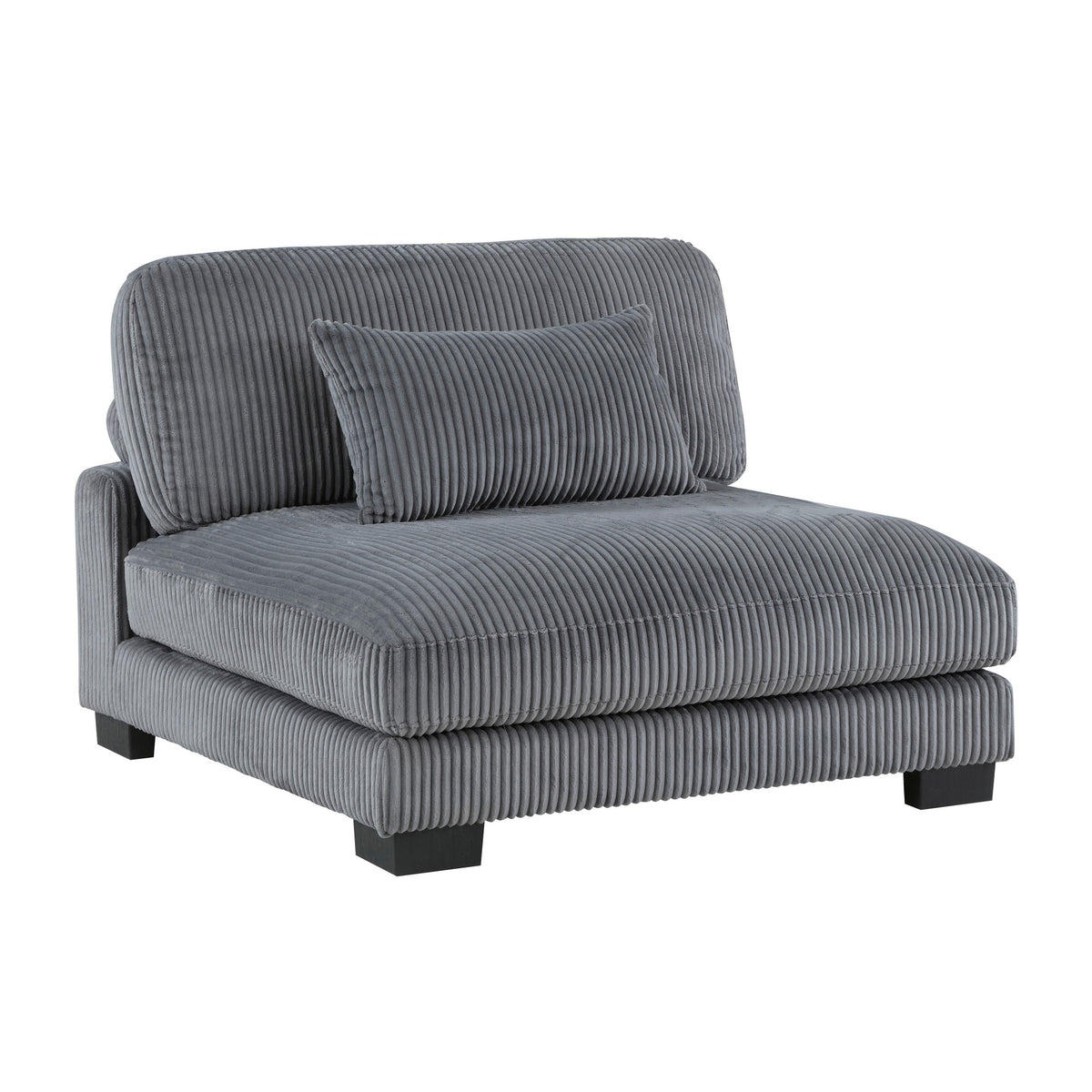 Rix 45 inch Modular Armless Chair, Gray Corduroy Fabric, Black Wood Legs