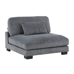 Rix 45 inch Modular Armless Chair, Gray Corduroy Fabric, Black Wood Legs