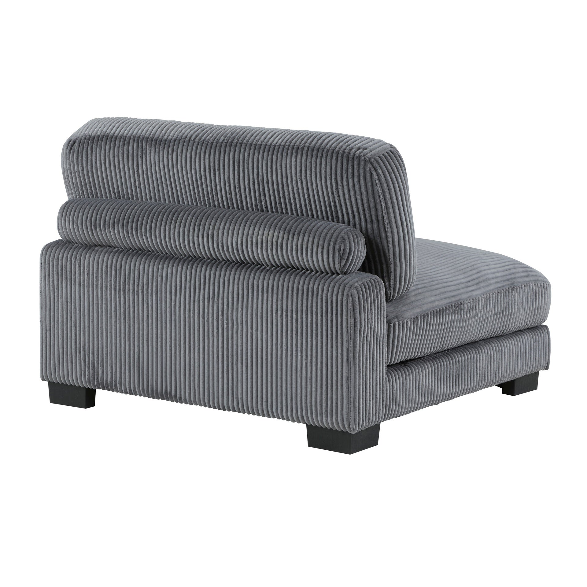Rix 45 inch Modular Armless Chair, Gray Corduroy Fabric, Black Wood Legs