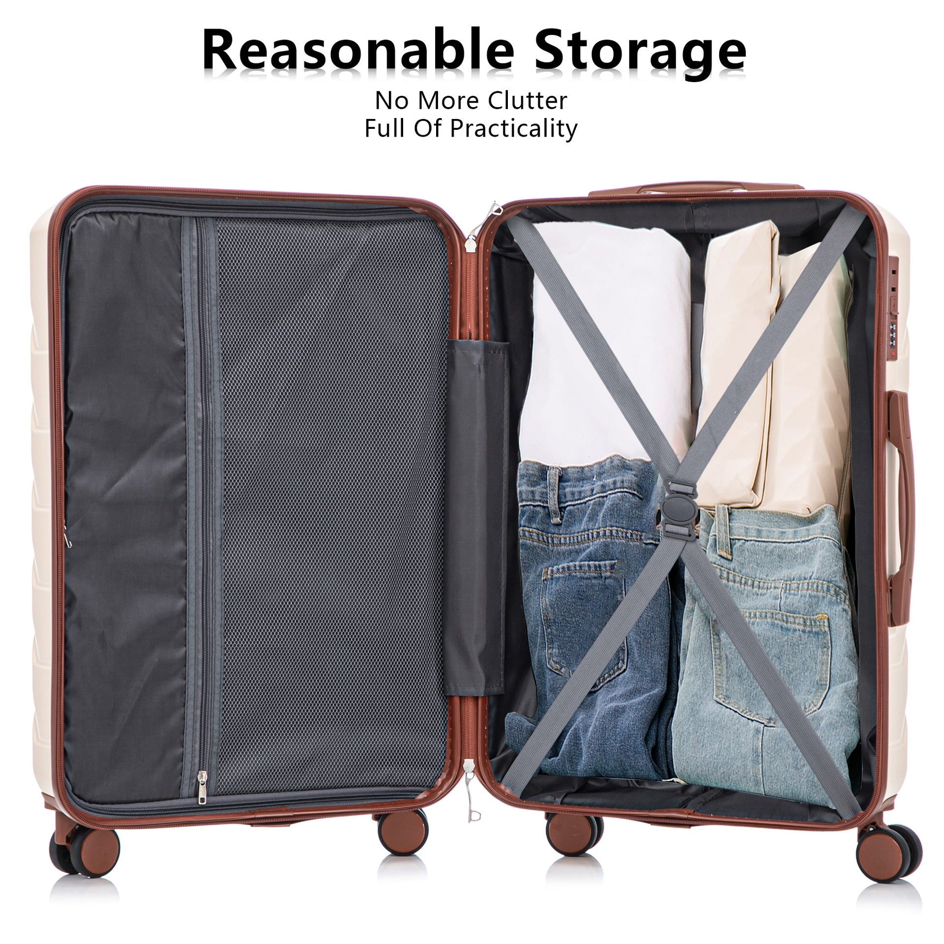 HIFINE TOURIST 20"/24"/28" 3 pcs/set in ABS Spinner Wheel Luggage, Matching Color , With Combination Lock (Beige)