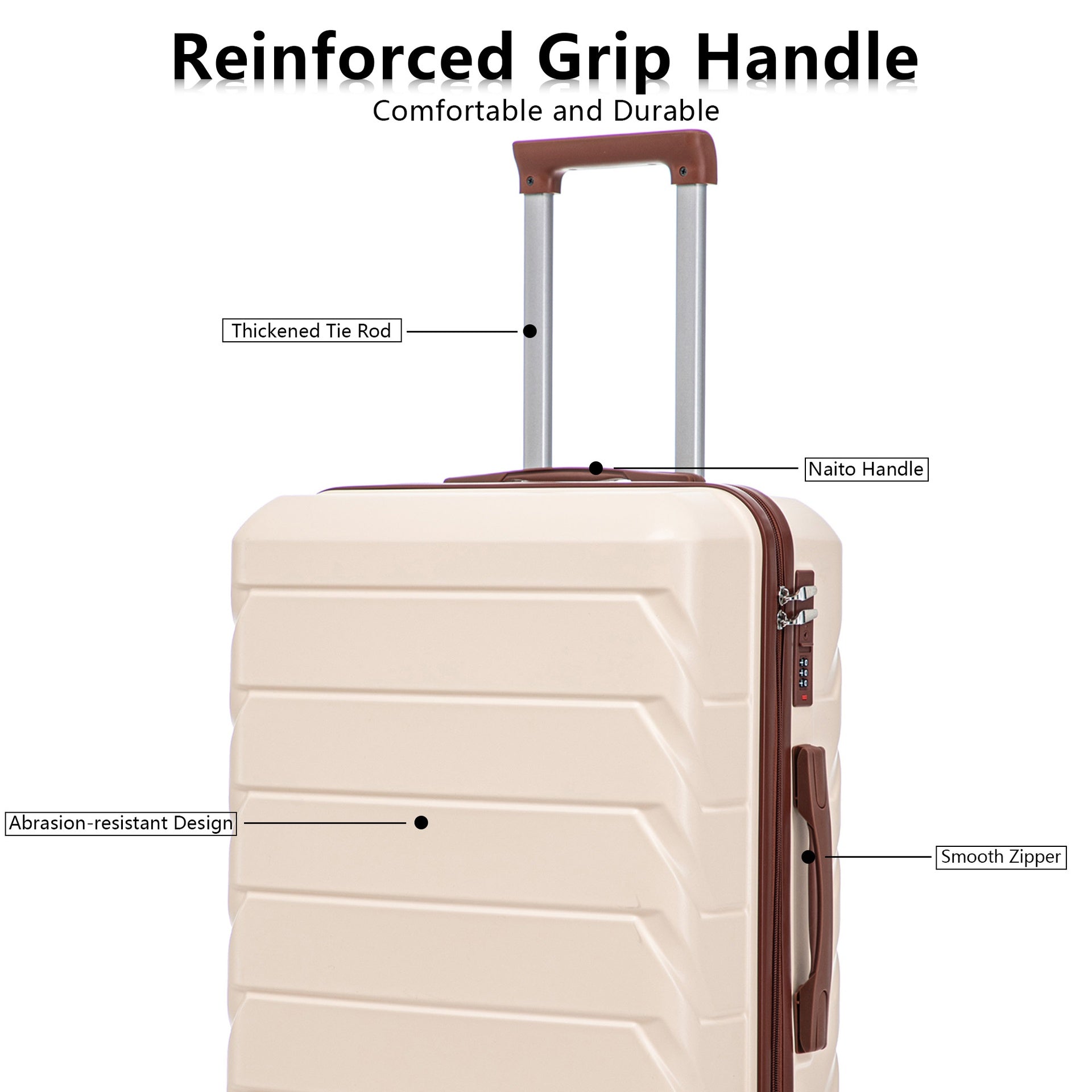 HIFINE TOURIST 20"/24"/28" 3 pcs/set in ABS Spinner Wheel Luggage, Matching Color , With Combination Lock (Beige)