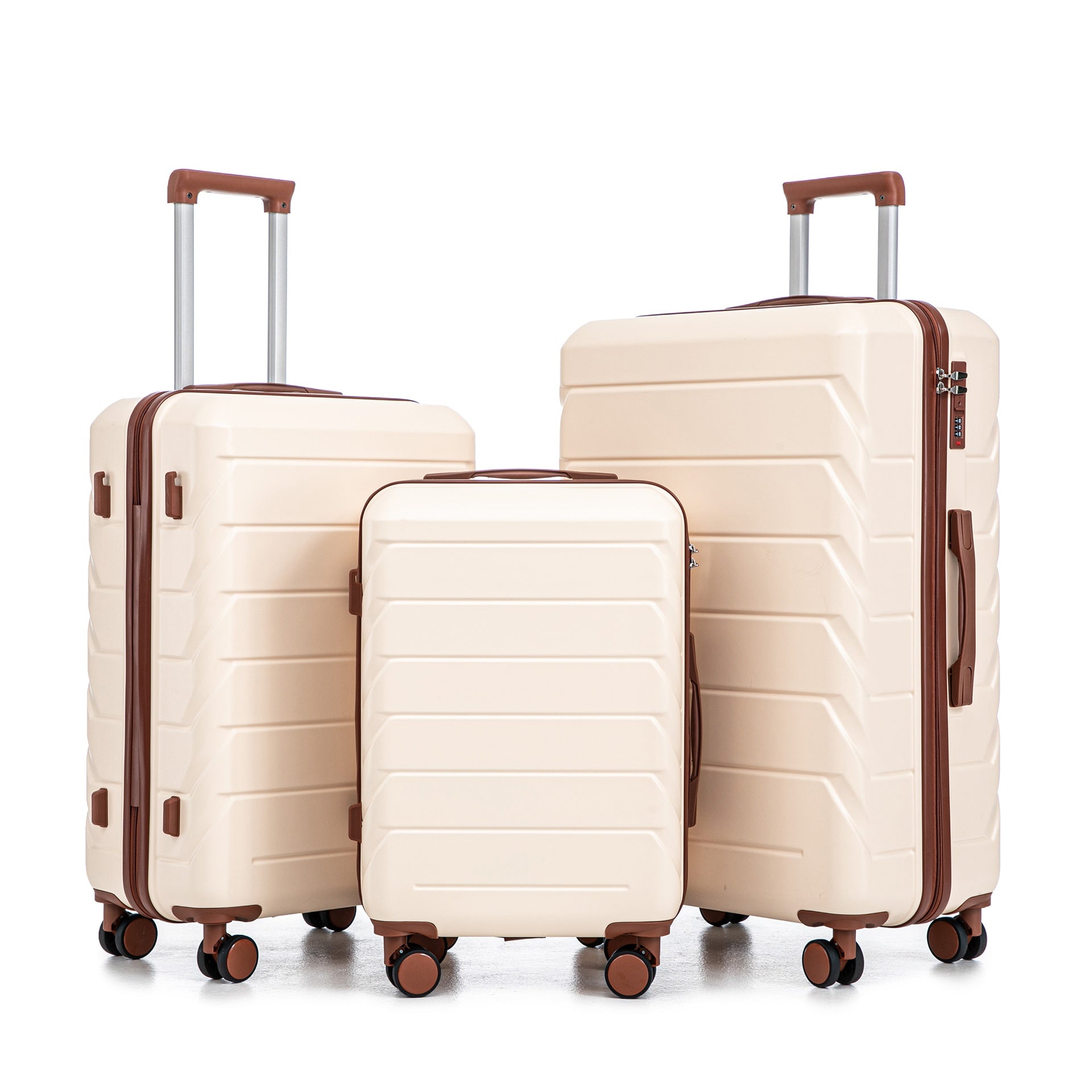 HIFINE TOURIST 20"/24"/28" 3 pcs/set in ABS Spinner Wheel Luggage, Matching Color , With Combination Lock (Beige)
