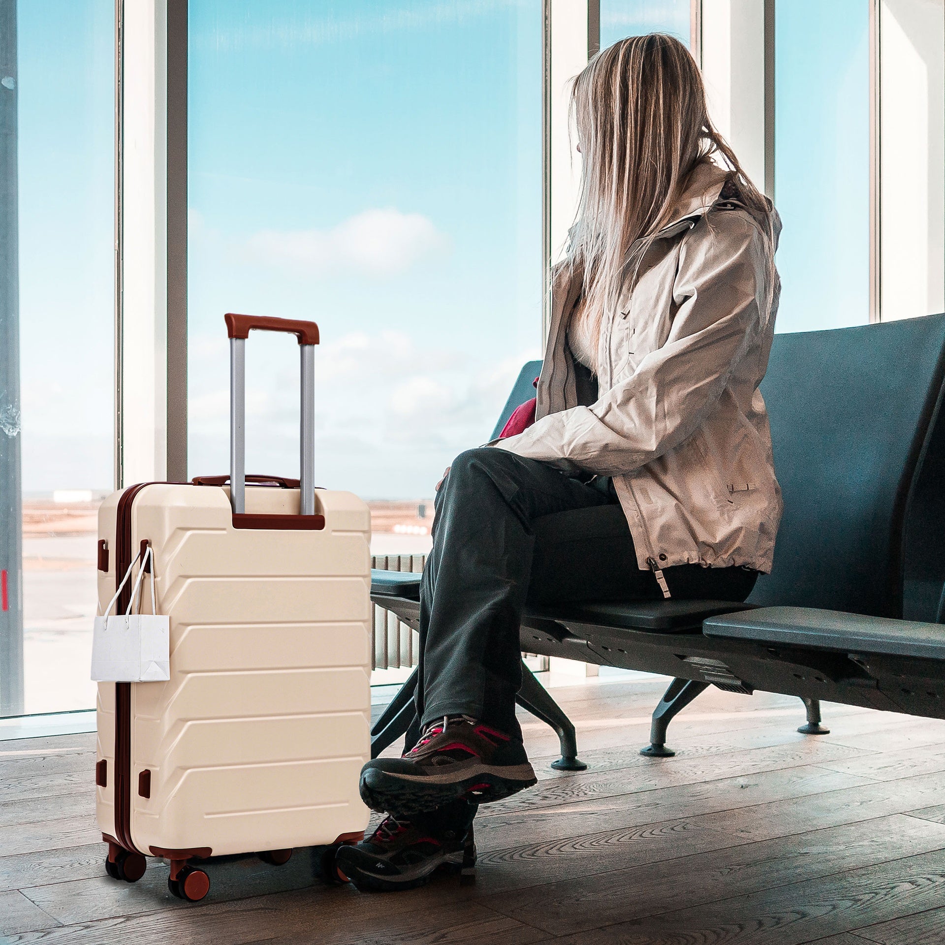 HIFINE TOURIST 20"/24"/28" 3 pcs/set in ABS Spinner Wheel Luggage, Matching Color , With Combination Lock (Beige)