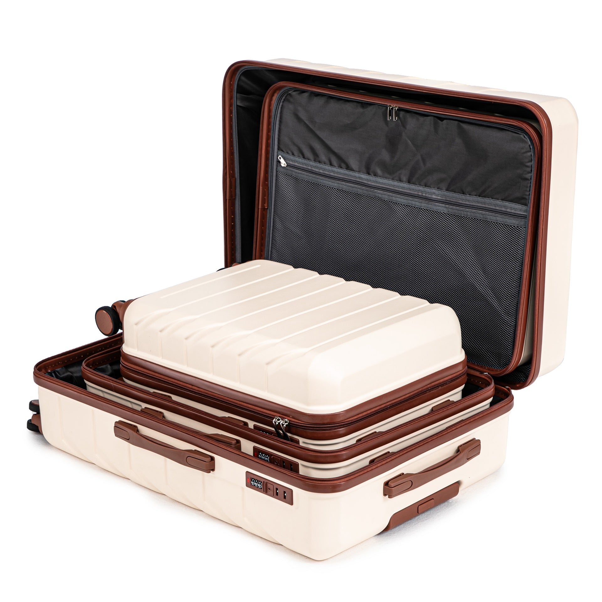 HIFINE TOURIST 20"/24"/28" 3 pcs/set in ABS Spinner Wheel Luggage, Matching Color , With Combination Lock (Beige)