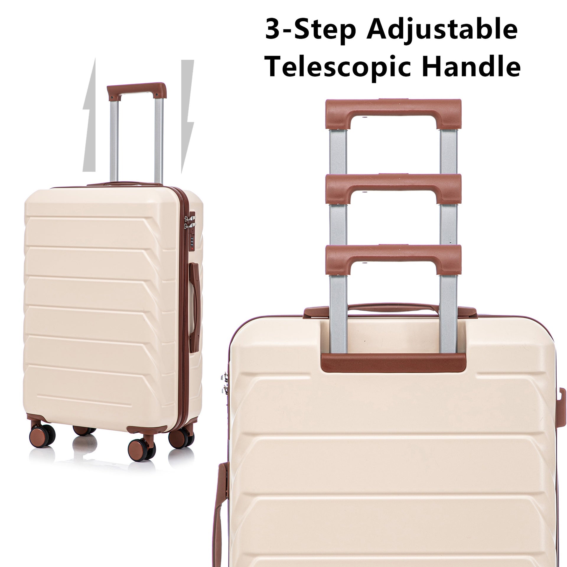 HIFINE TOURIST 20"/24"/28" 3 pcs/set in ABS Spinner Wheel Luggage, Matching Color , With Combination Lock (Beige)