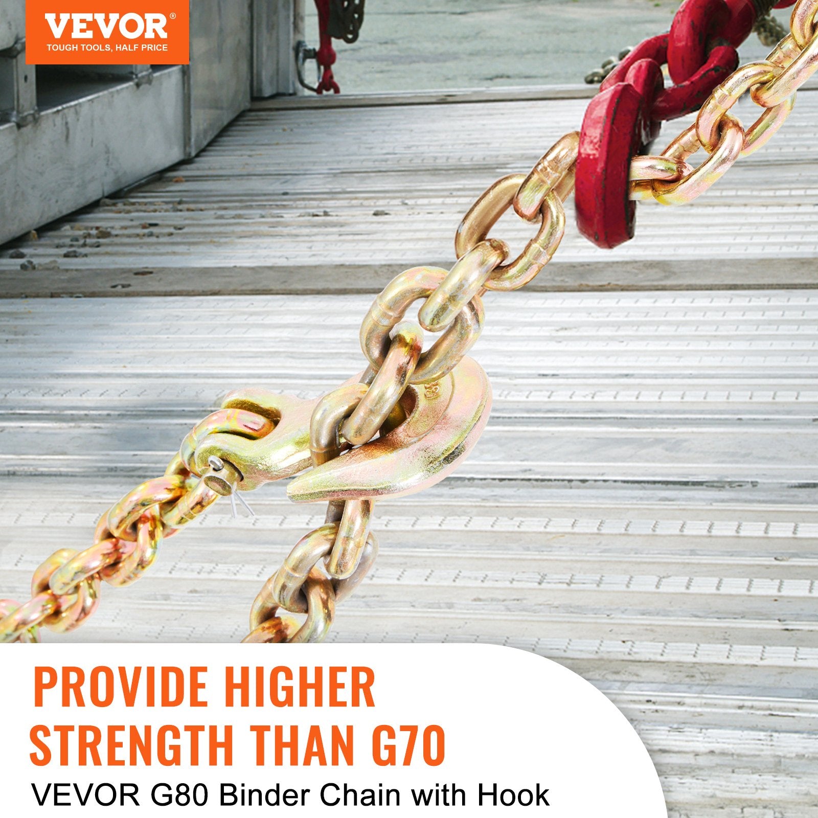 Transport Binder Chain, 7100lbs Working Load Limit, 3/8''x20' G80 Tow Chain Tie Down with Grab Hooks, DOT Certified, Galvanized Coating Manganese Steel for Dock Factory Construction Site, 2 Pack