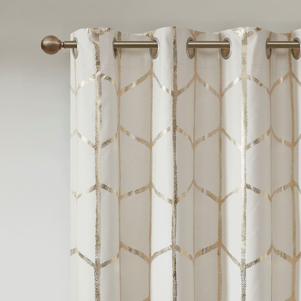 Total Blackout Metallic Print Grommet Top Curtain Panel(Only 1 Pc Panel)