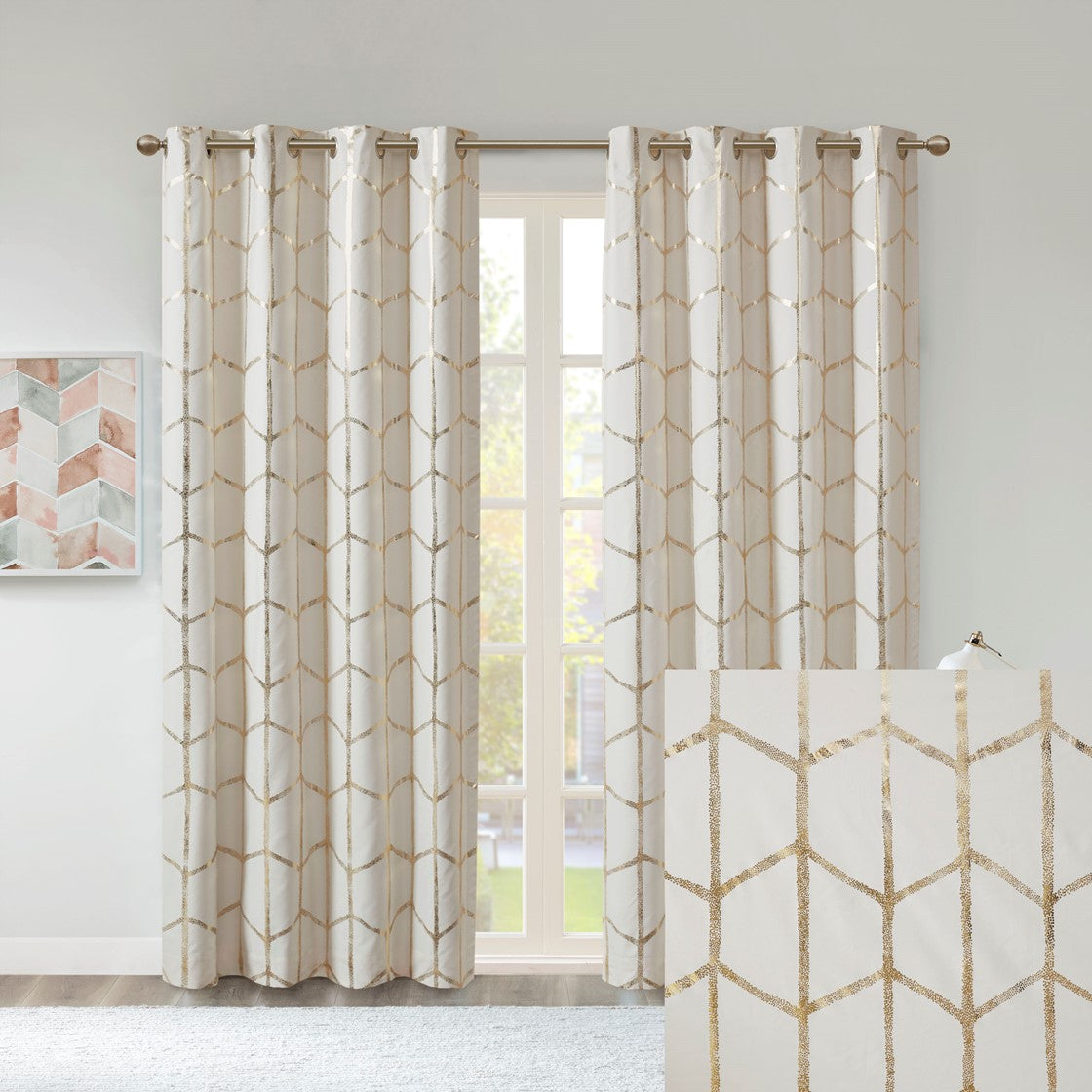 Total Blackout Metallic Print Grommet Top Curtain Panel(Only 1 Pc Panel)
