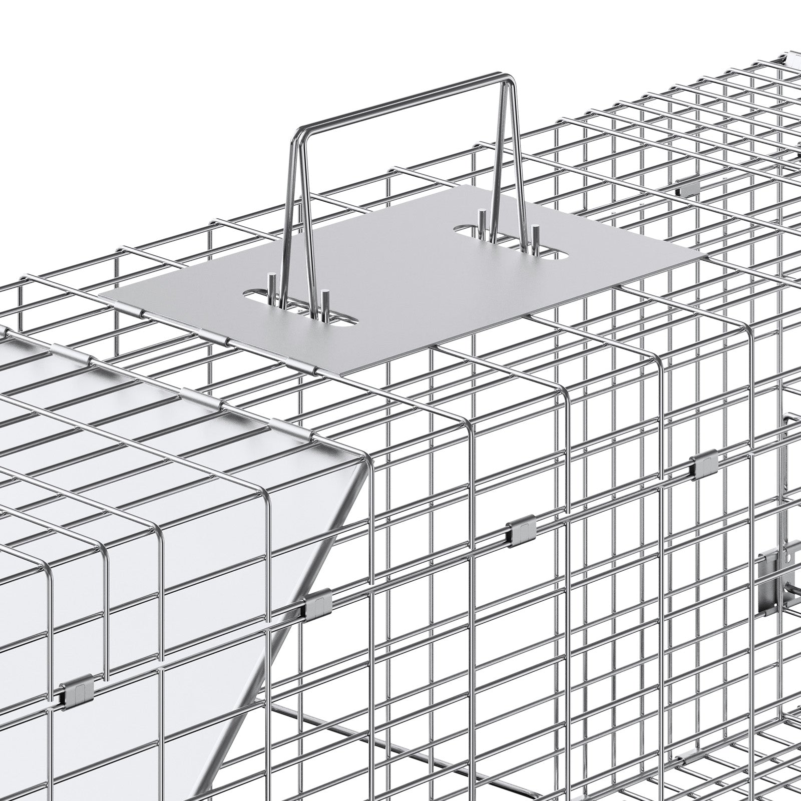 Live Animal Cage Trap, 31" x 10" x 12" Humane Cat Trap Galvanized Iron, Folding Animal Trap with Handle for Rabbits, Stray Cats, Squirrels, Raccoons, Groundhogs and Opossums